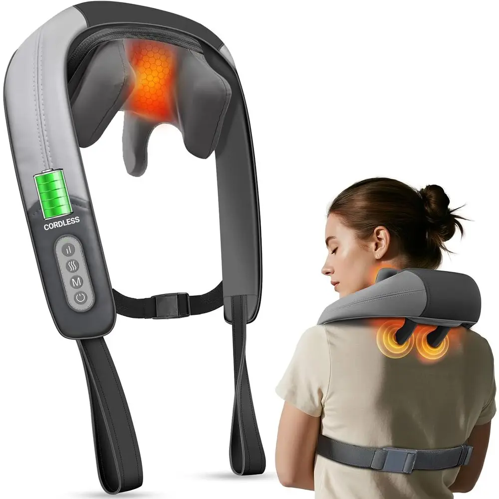 

Беспроводной массажер для глубокого тканевого массажа шиацу с подогревом для шеи и плеч, идеальный подарок для мужчин и женщин