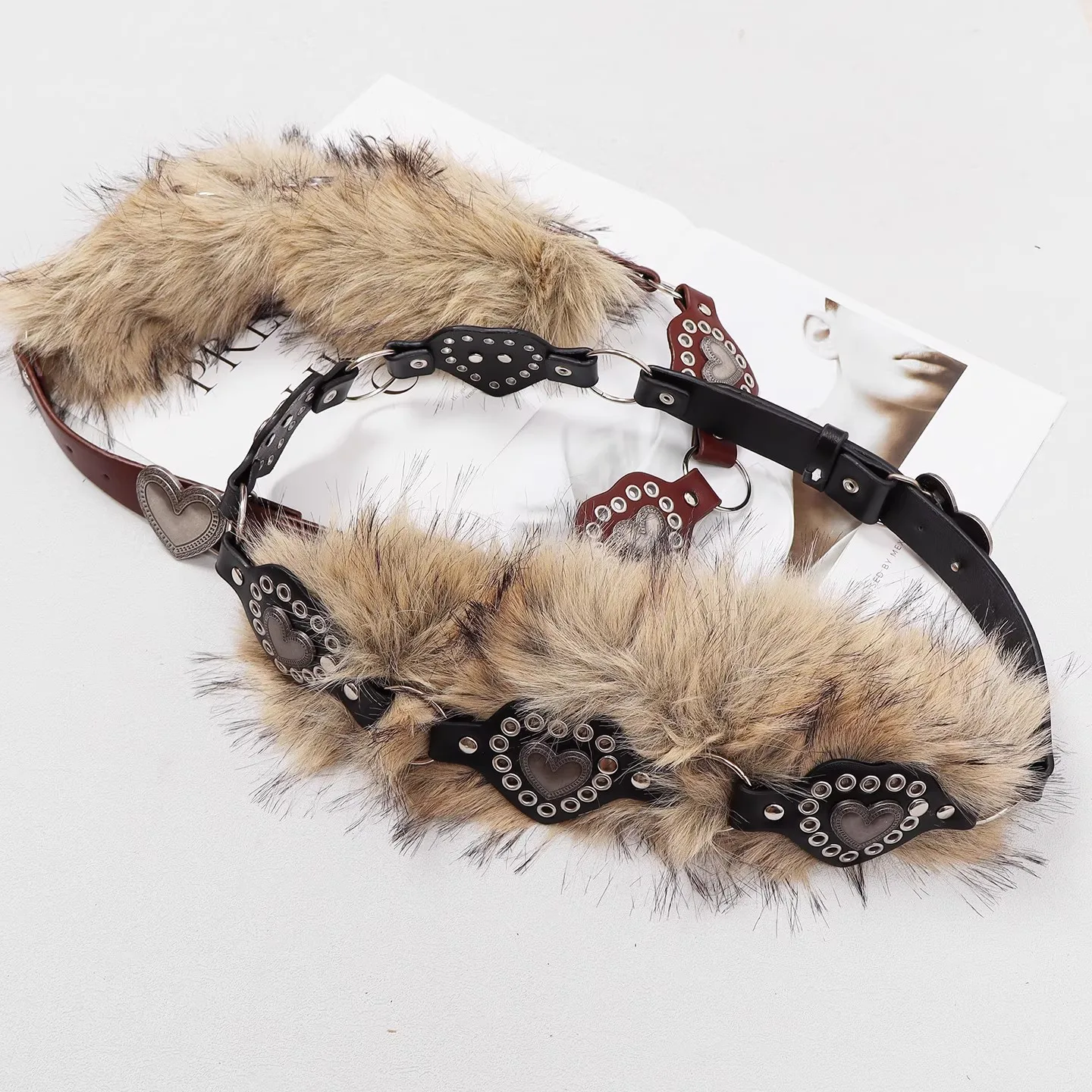 المرأة خمر فو الفراء المرقعة بولي Leather الجلود فستان Cummerbunds الكورسيهات حزام أحزمة الديكور واسعة حزام R3107