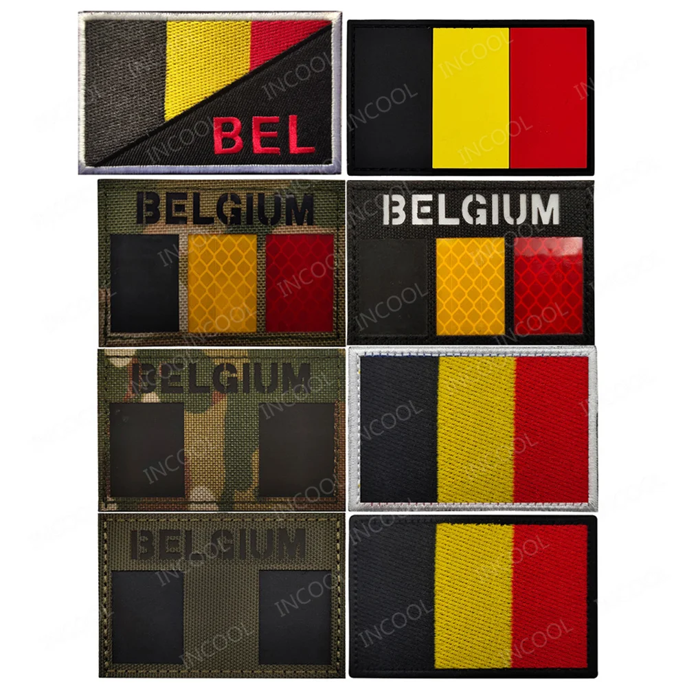 IR Reflective Infrared Belgium Flag Embroidered Patches PVC Rubber Belgian BEL Armband Patch For Clothing Backpack