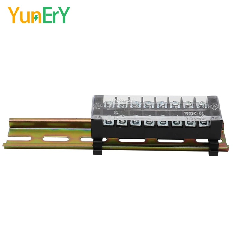 DIN Rail Terminal Block TB 600V 45A 3/4/5/6/10/12 Way Brass Conductor  Cross Screw Double Row Fixed Terminal Wire Connector