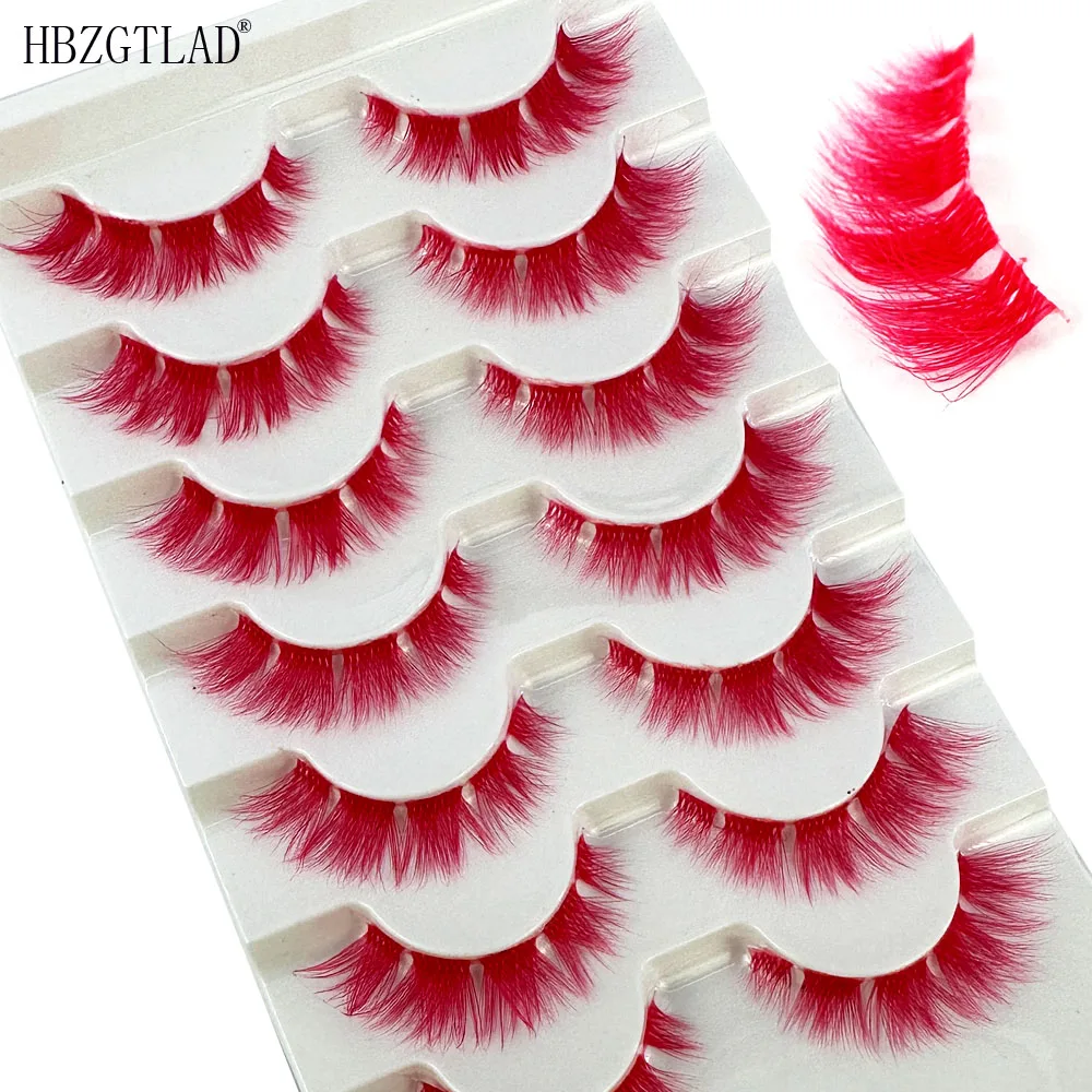 Pink color Lashes Manga Lashes 3D Clear Band Lashes Natural Look Wispy Mink Eyelashes Fluffy Cat Eye Lashes individual Eyelashes