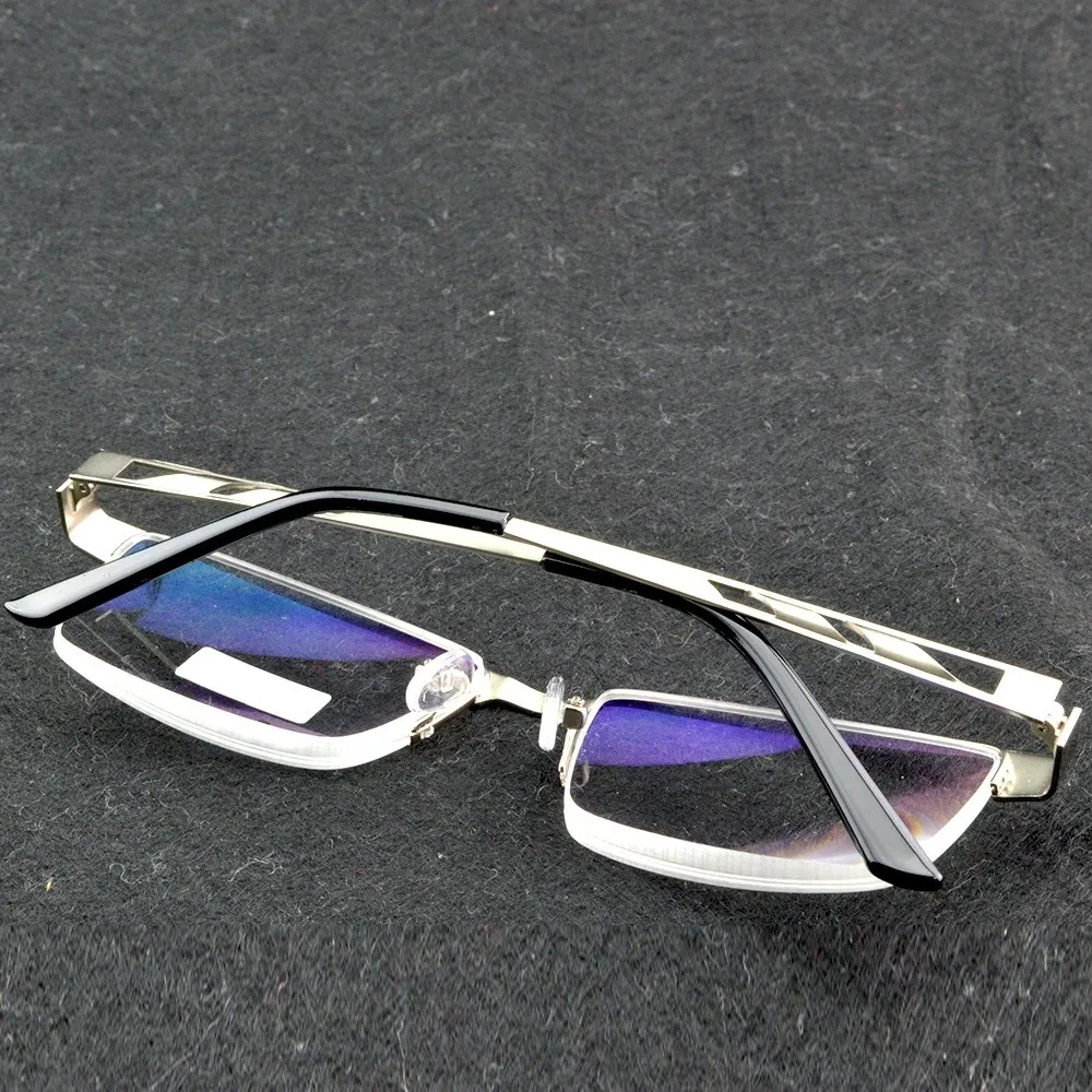 ハーフリム老眼鏡女性用ブルーライトカットシルバーメタルフレーム黒色テンプル老眼鏡男性用-1-15-2-25-3-35-4