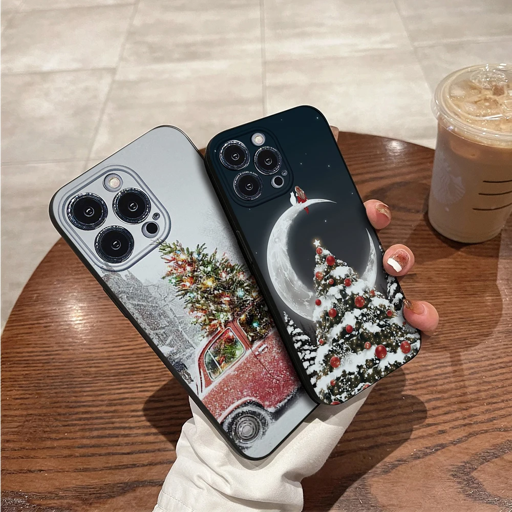 

Merry Christmas Tree Phone Case For IPhone 11 12 13 14 15 16 Mini Plus Pro Max Silicon Black Soft TPU Cover