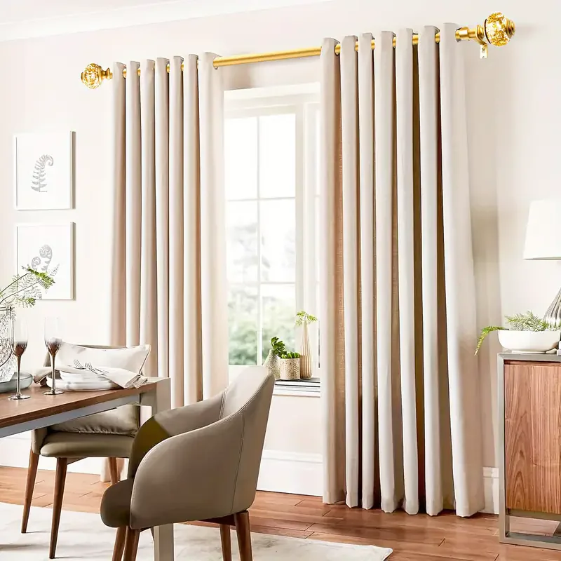 1  Set Heavy-Duty Decorative Curtain Rod ,  Telescoping Single Rod with Exquisite Translucent Twisted Finials in Luxurious Gold.