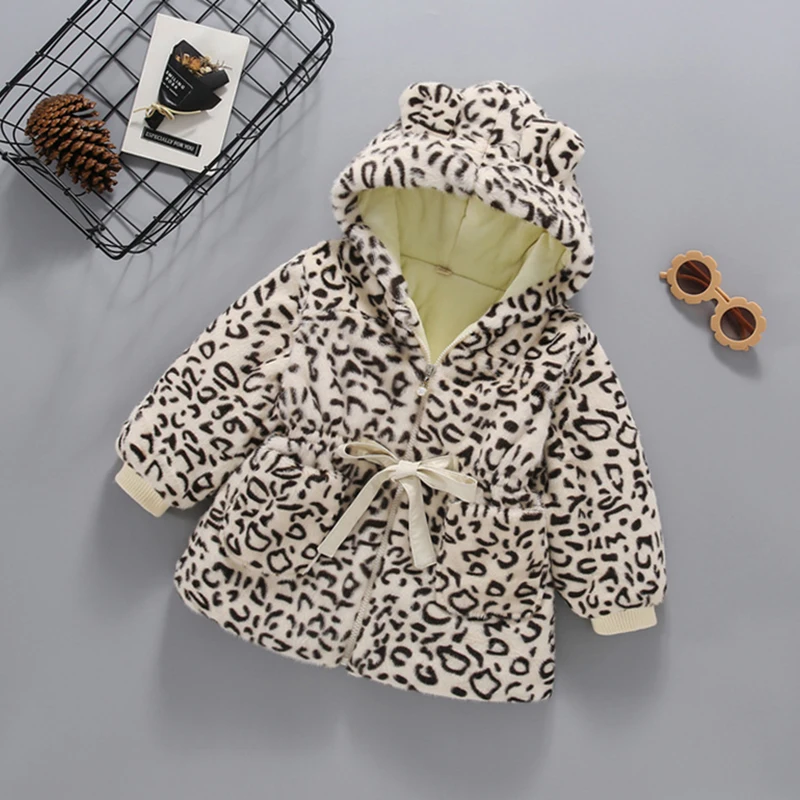 1-6 Years Baby Girls Jacket Winter Warm Faux Fur Coat For Girls Christmas Princess Outerwear Fashion Leopard Children\'s Clothing