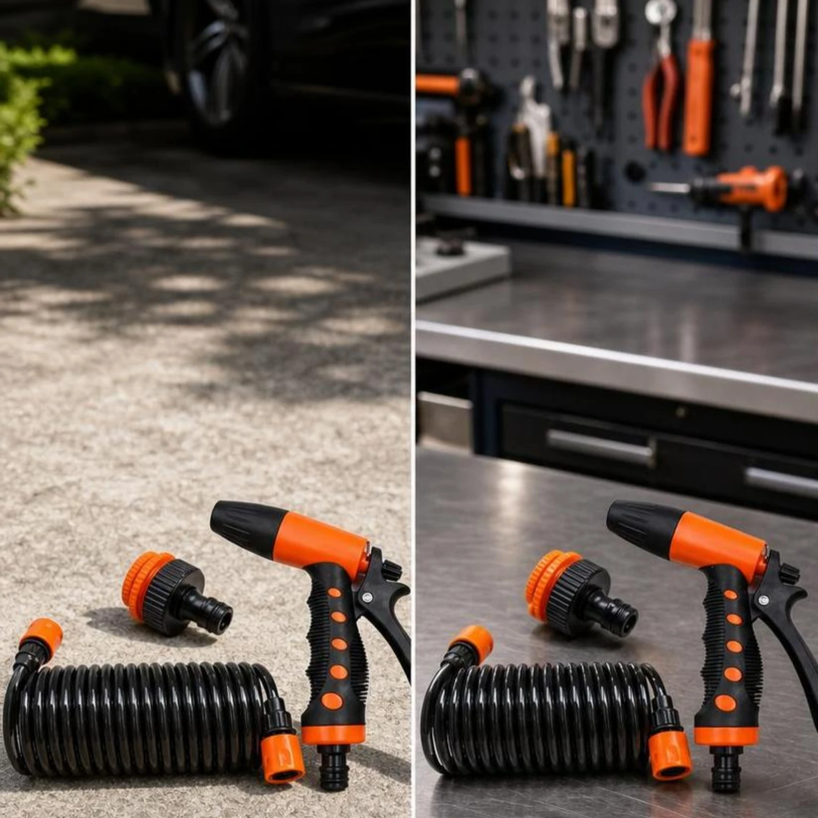 Car Wash Kit with Hose Allall-in-One Spray with Coiled Hose Wash with Quick-Connect Adapter Complete Hardware Multi-Purpose