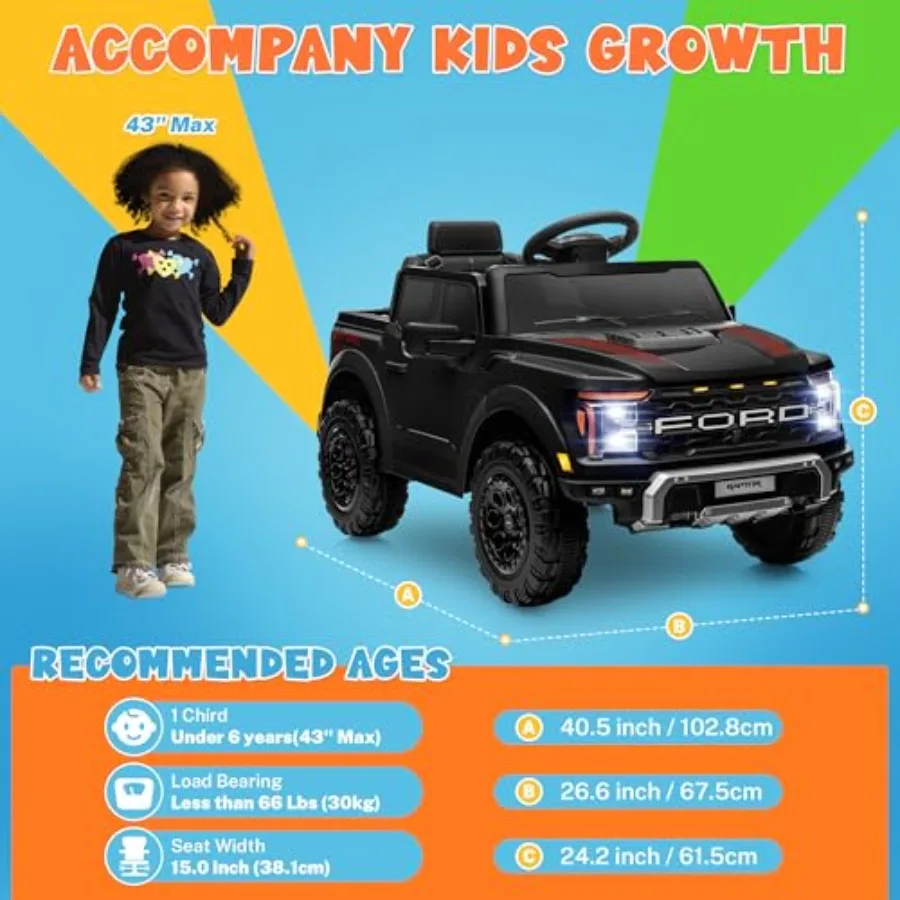 รถบรรทุกเด็กขับได้ 12V, รถยนต์ไฟฟ้าสำหรับเด็กเล็กพร้อมรีโมทคอนโทรล, ของเล่นรถยนต์เด็กขับได้พร้อมไฟ LED, เพลงบลูทูธ, ระบบล็อค