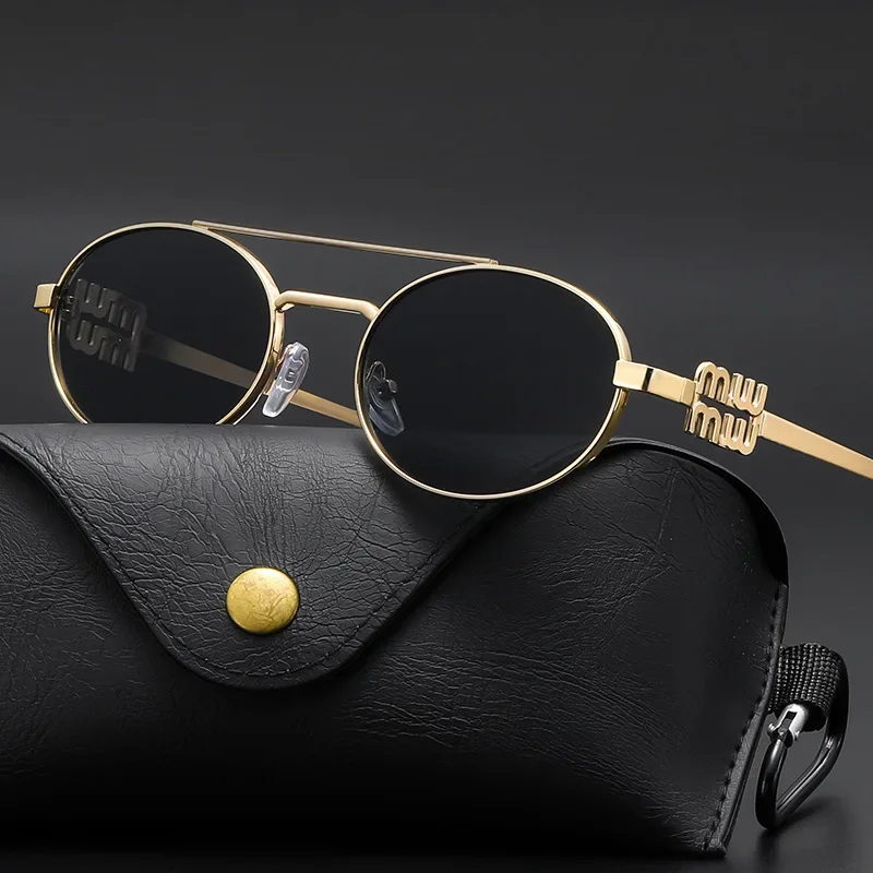 Luxury Brand Metal Sunglasses Women Men Fashion Oval Sunglasses UV400 Protection Alloy Frame Oval Eyewear Letter MM Shades
