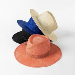 Women's Summer Hat Wide Brim Panama Hats Sisal Hemp Straw Hats Summer Fedoras DIY Church Wedding Party Hat Base Jazz Top Sun Hat