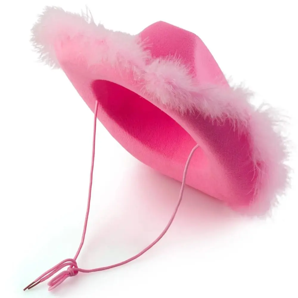 Decorative Cowboy Hat Western Cowboy Hat Acrylic Fuzzy Fringed Brim Fuzzy Brim Hat Metallic Thread Detail Decorative Trim