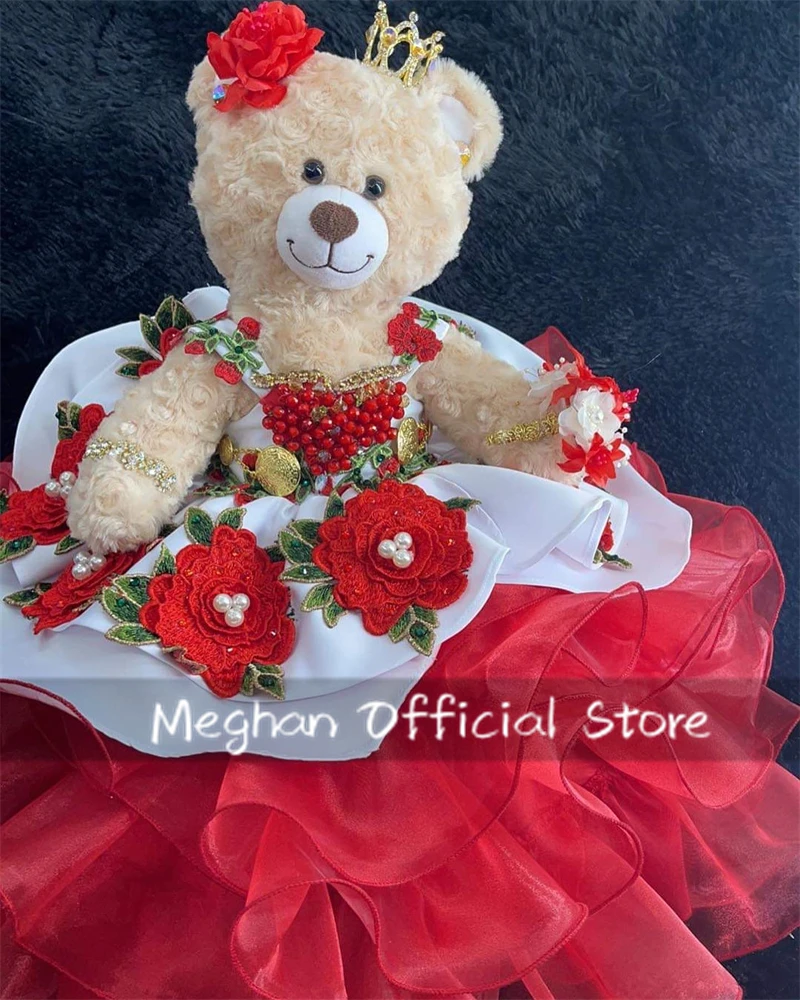 

Red Cute Special Link For Personalized Ruffles Quinceanera Teddy Bear Dress Bead 3D Flowers Princess Gown Customized