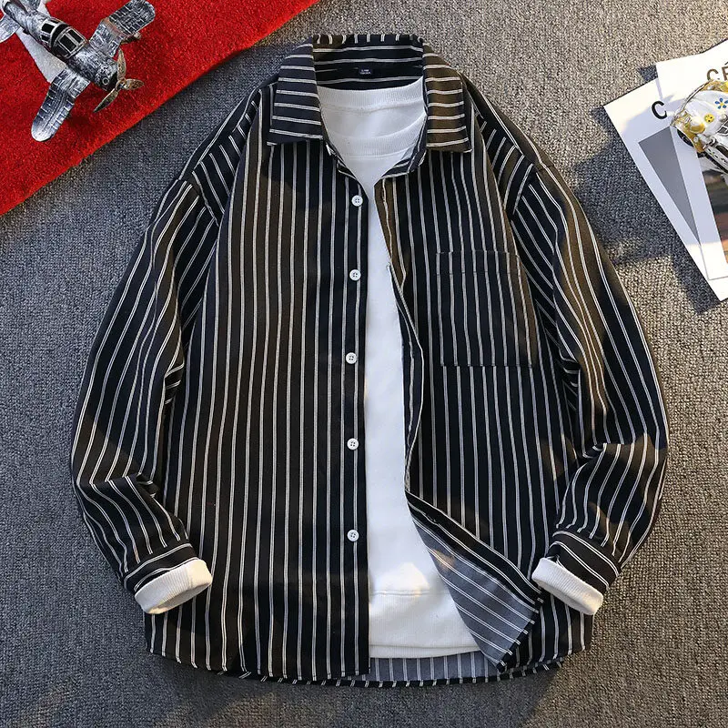 2025 spring/summer high-quality men's American workwear striped casual men's shirt pure cotton shirt