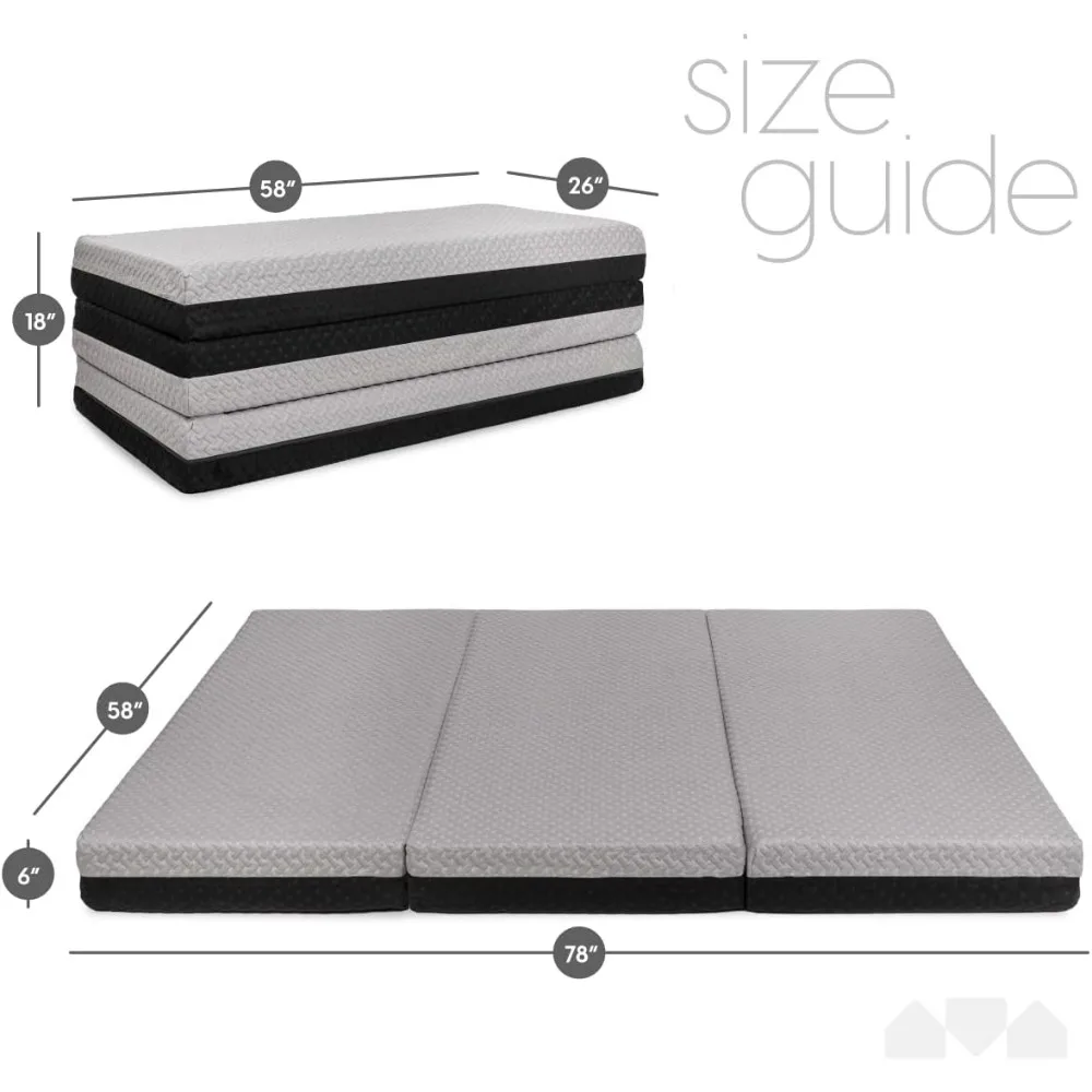 Dual Sided Premium Tri Folding Mattress, Memory Foam Foldable Mattress with Waterproof Washable Cover, Queen (78"x 58"x 6")