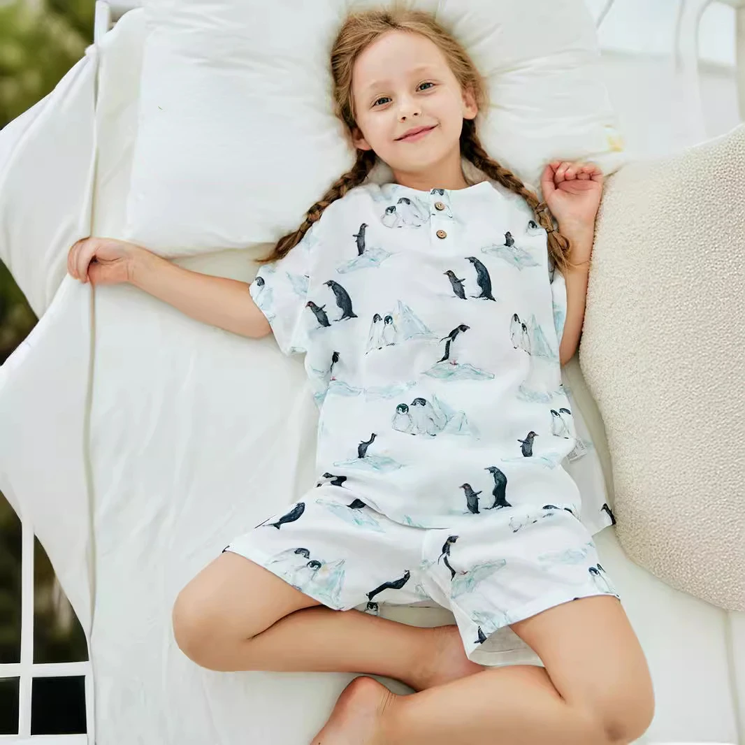 

Summer Girl Breathable Pajama Set Air Conditioned Shirt Shorts Short Sleeved Home Clothing Children's Thin Pajamas Cartoon