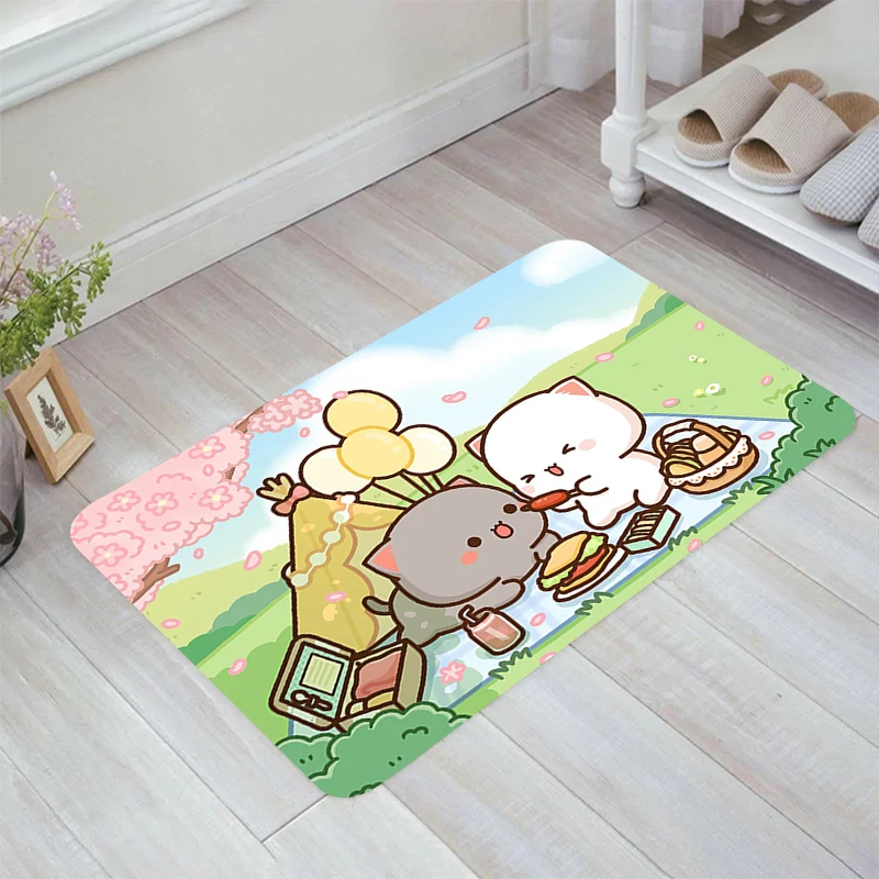 

Cute Cat Peach and Goma Floor Mat Kitchen Carpet Doormat Entrance Door Carpets Home Aesthetic Room Decoration Rugs Balcony Foot