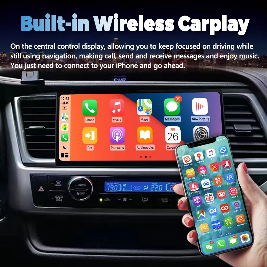 Radio con GPS para coche, reproductor Multimedia con Android 14, 2 Din, CarPlay, estéreo, todo en uno, para Toyota Highlander 2013-2018