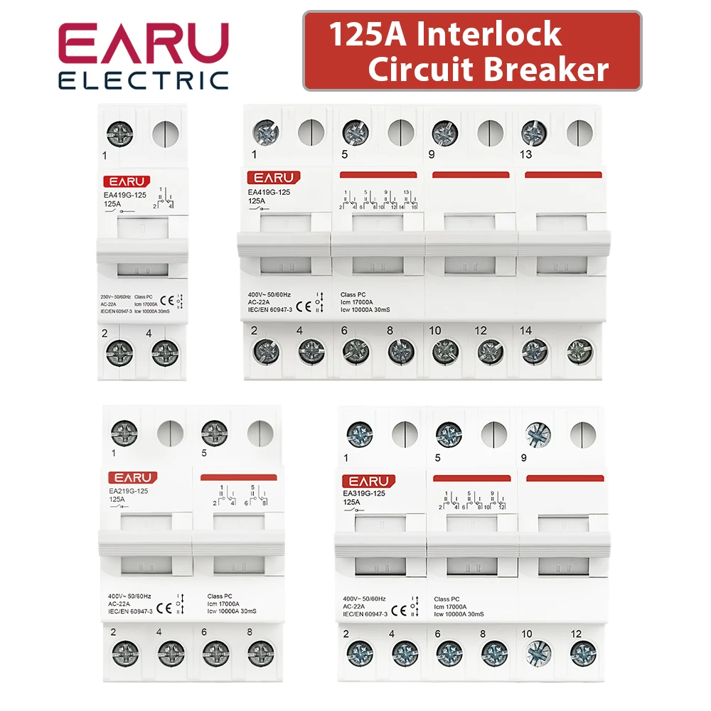 1P 2P 3P 4P 125A MTS Dual Power Manual Transfer Interlock Circuit Breaker Din Rail Isolating Discounnecting Switch