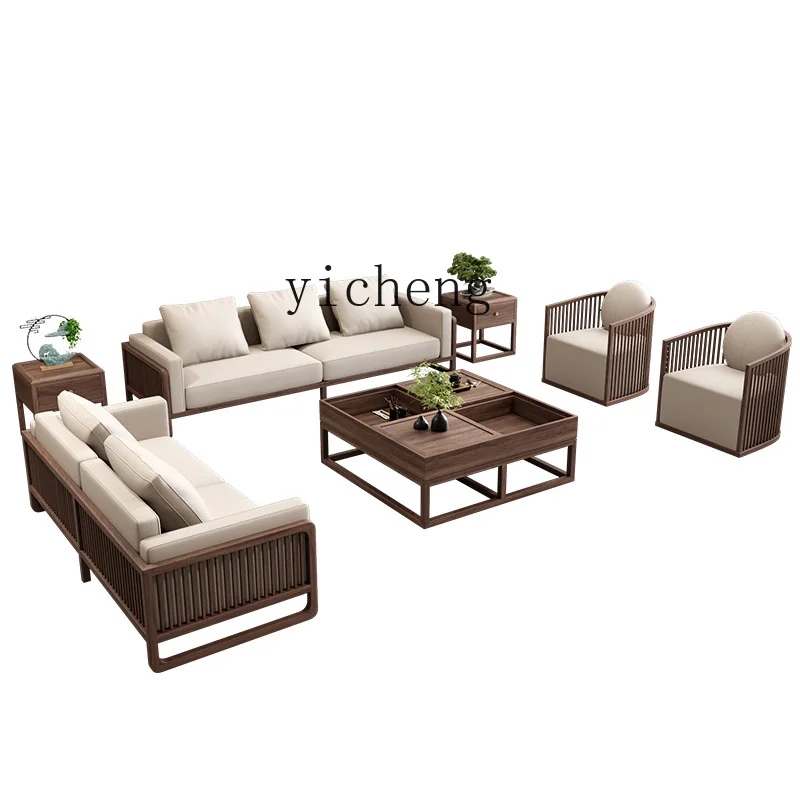 

Zk New Chinese Style Solid Wood Sofa Living Room High-End Modern Simple Zen Small Apartment Combination Furniture