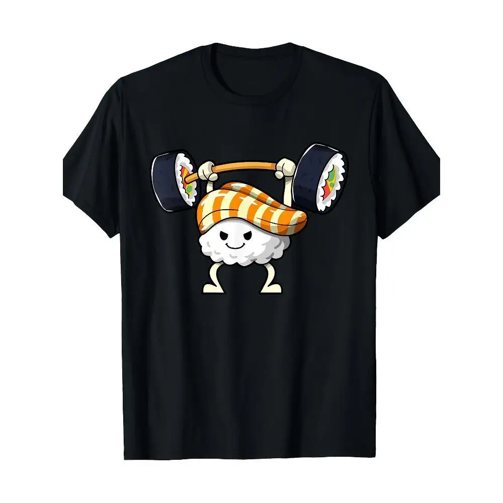 

Funny Sushi Weightlifting Shirt 2025 Kawaii Fitness Gym T-Shirt Cute Cartoon Sashimi Roll Workout Tee for Food Lovers