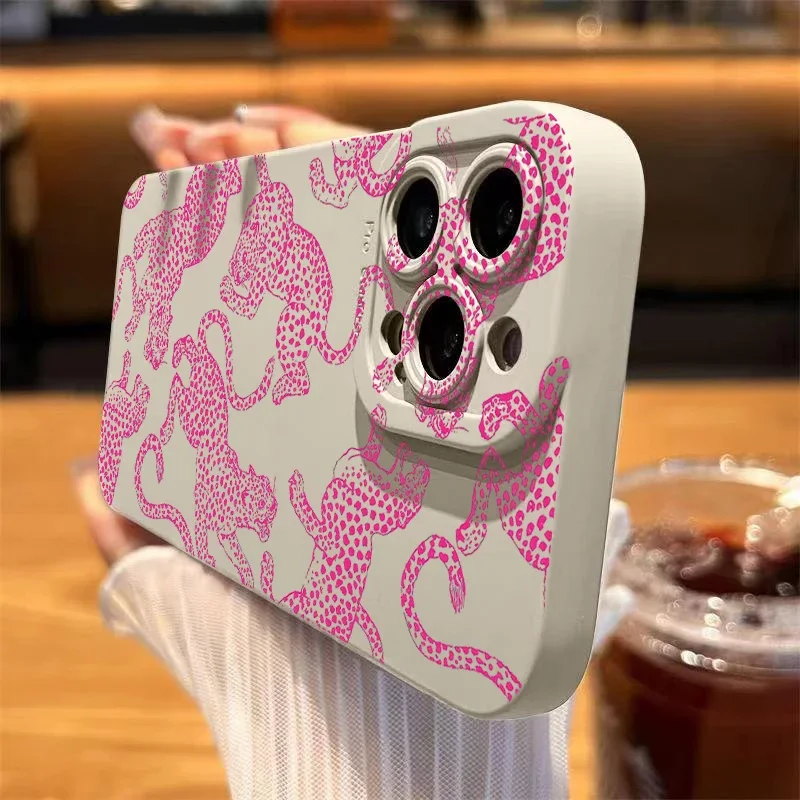 Case For iPhone 15 14 13 12 11 Pro Max XS X XR Pink Leopard Print Pattern Phone Cover For iPhone 7 8 Plus 15 14 SE 2022 SE3 Case