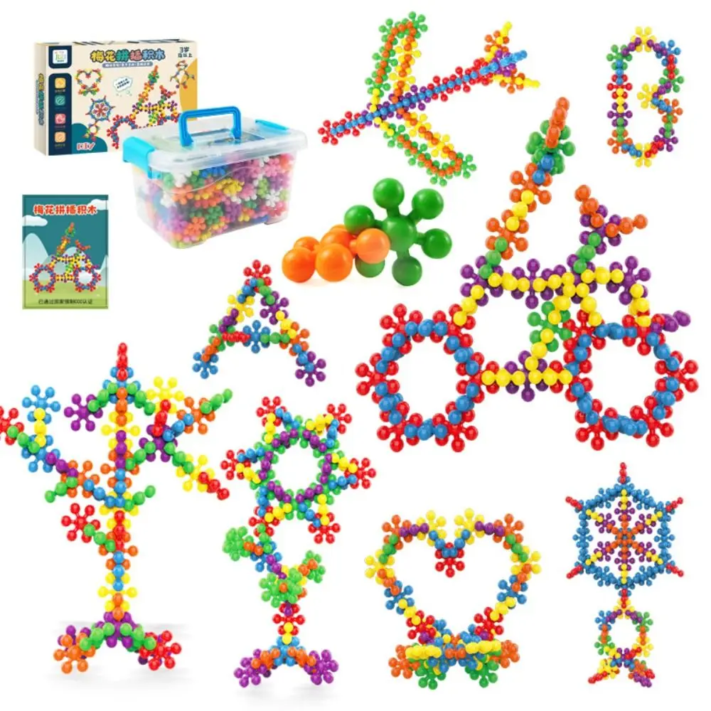 컬러풀한 3D 매화꽃 블록 회전 플라스틱 재미있는 조립형 눈송이 조각 삽입형 조기 교육용