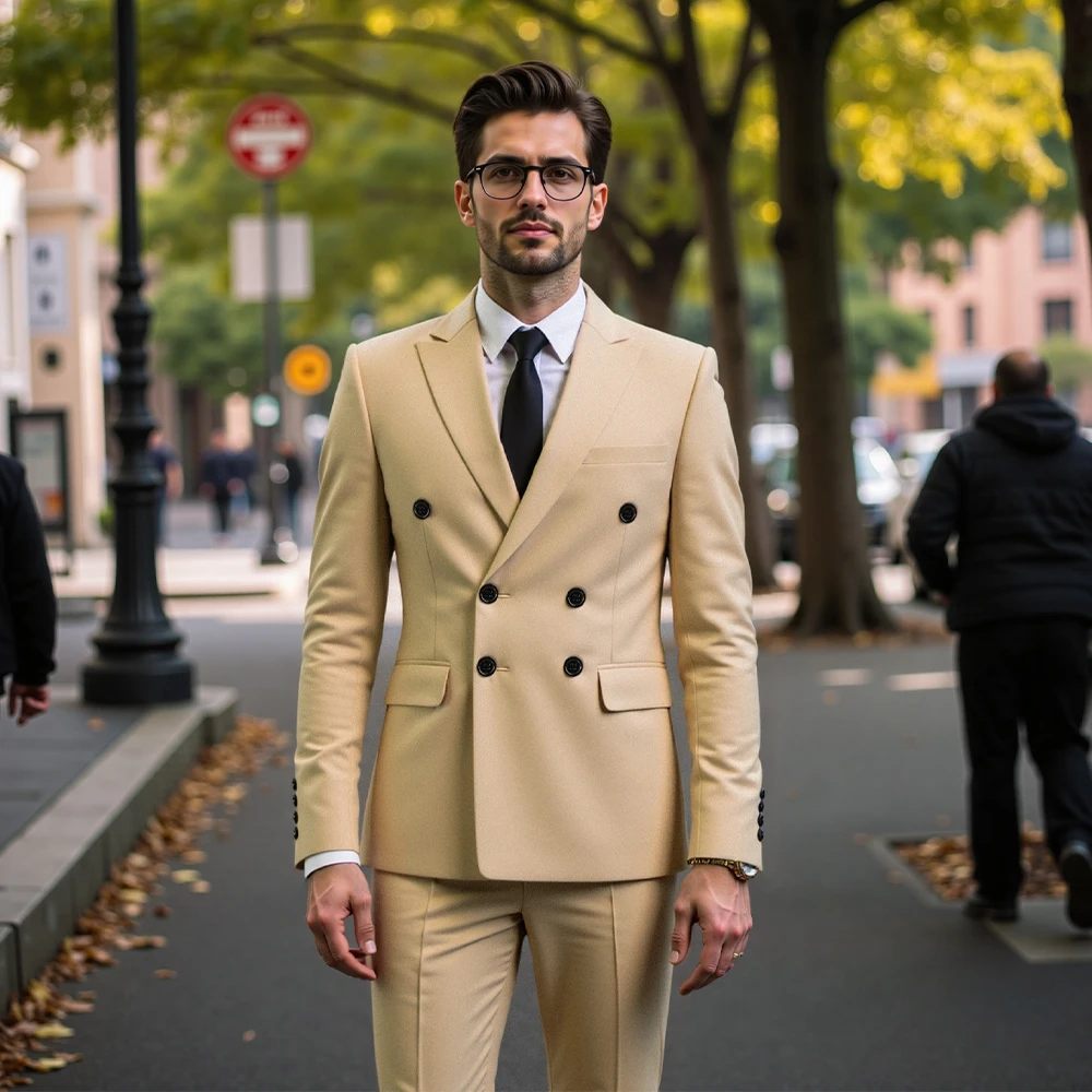

Formal Men's Suit 2 Pieces Solid Peak Lapel Double Breasted Prom Tuxedos for Groomsmen Can Be Customized (Blazer+Pant)