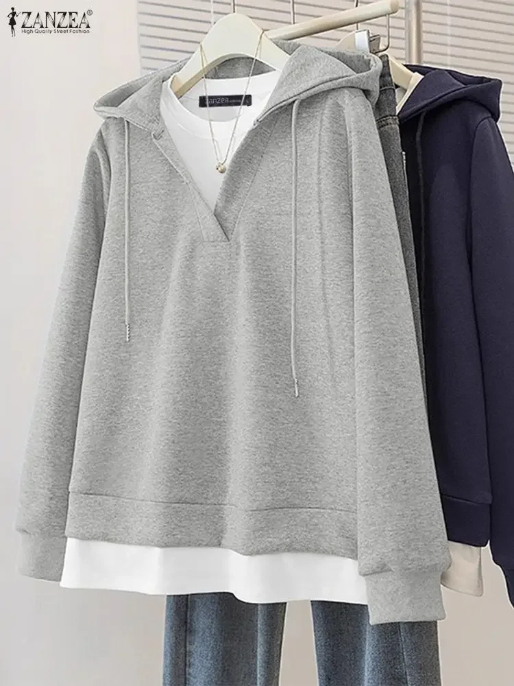 سترات نسائية عصرية بغطاء للرأس من ZANZEA للخريف بأكمام طويلة 2025 ملابس خارجية فضفاضة غير رسمية بقلنسوة ملابس علوية كبيرة الحجم #4