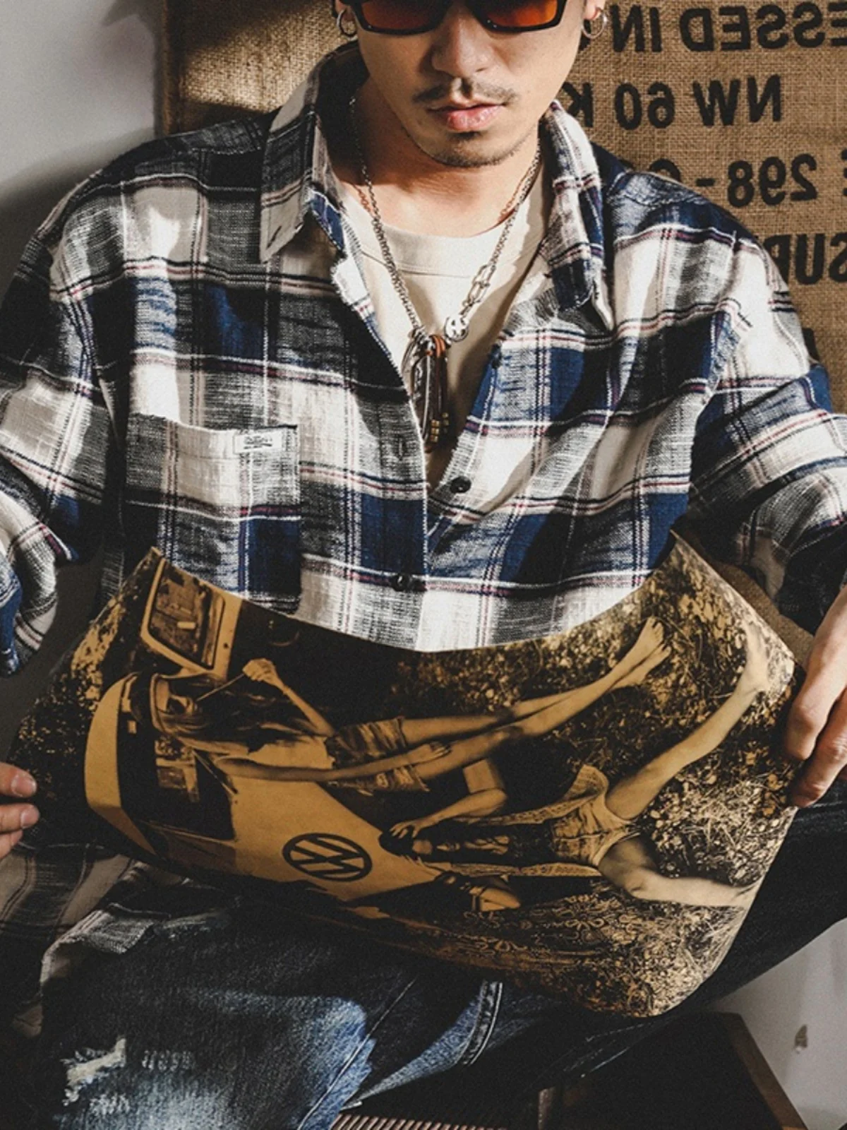 

American Plaid Long Sleeve Loose Men's Cotton Shirt Spring Autumn Japanese Style Fashion Outerwear Top for Men