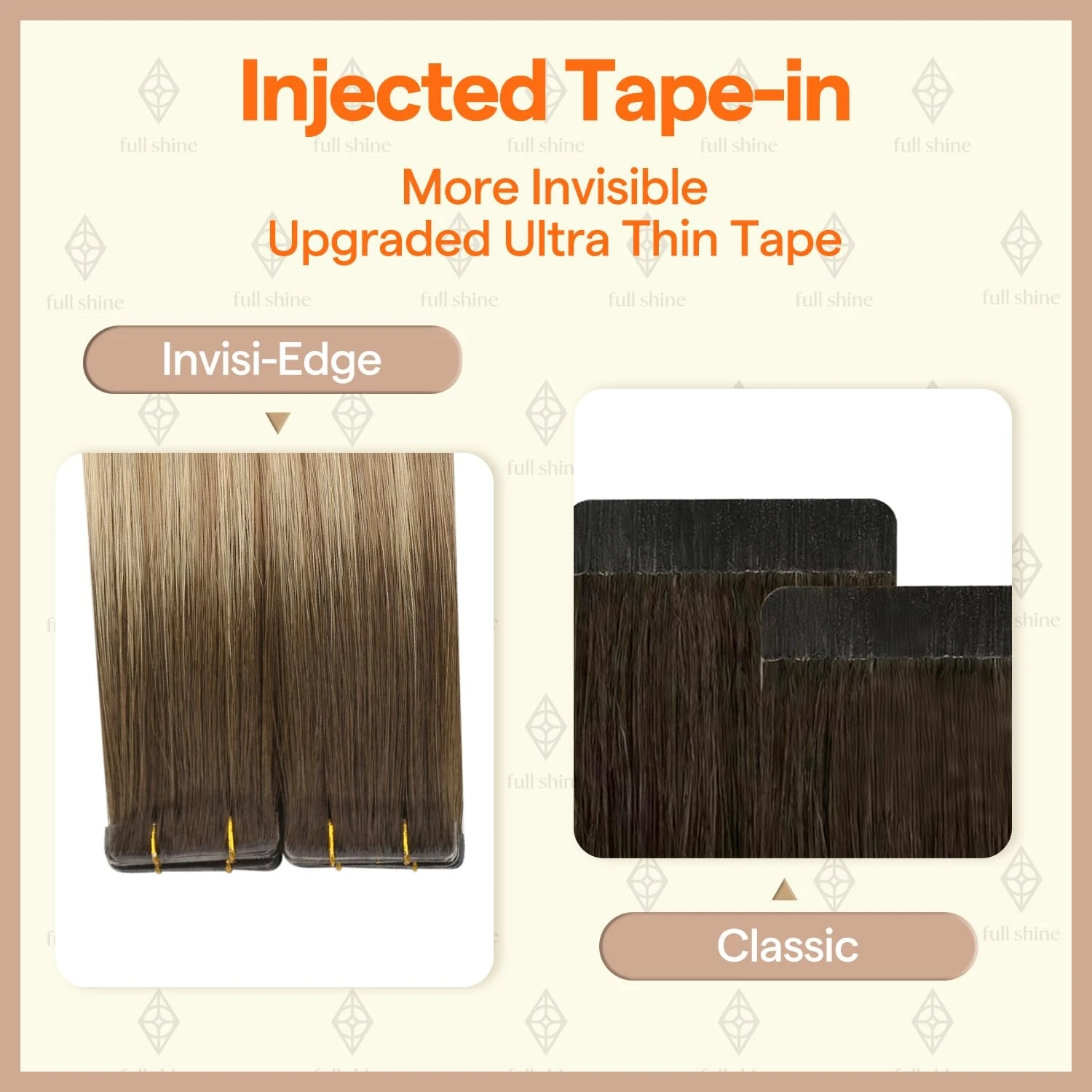 Full Shine Injection Virgin Tape Hair Extensions Invisible Tape in Remy Straight Hair for Long Hair Look