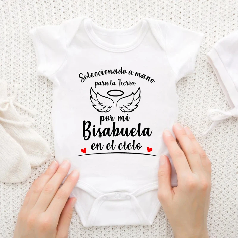 Seleccionado a Mano Para La Tierra Por Mi Bisabuela en el Cielo Newborn Baby Rompers Cotton Short Sleeve Boys Girls Ropa Clothes