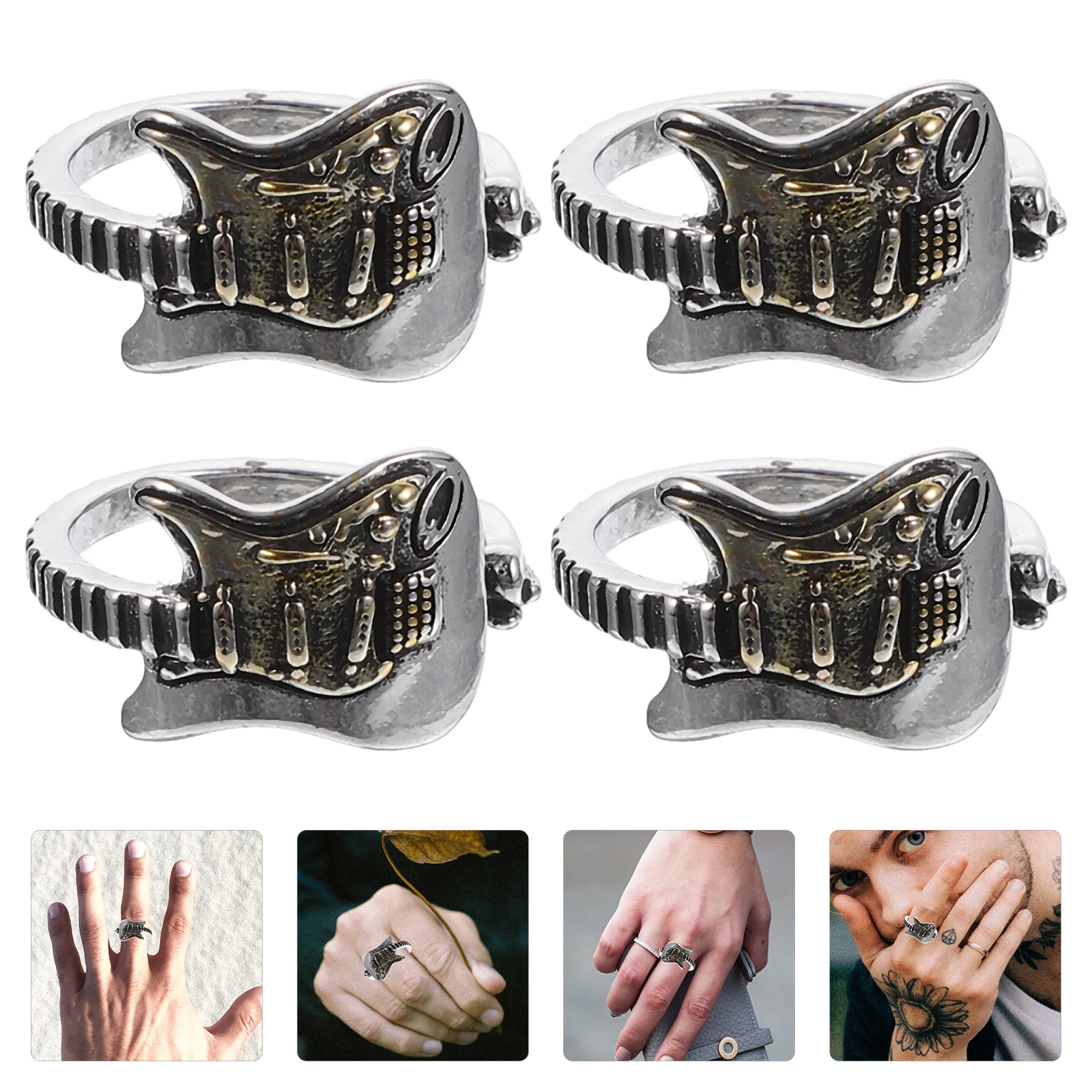 4 قطعة خاتم الغيتار الكهربائي القوطي مجوهرات الرجال المجوهرات الرجال روك الإبهام خواتم الموضة سبائك الزنك رجل رجل