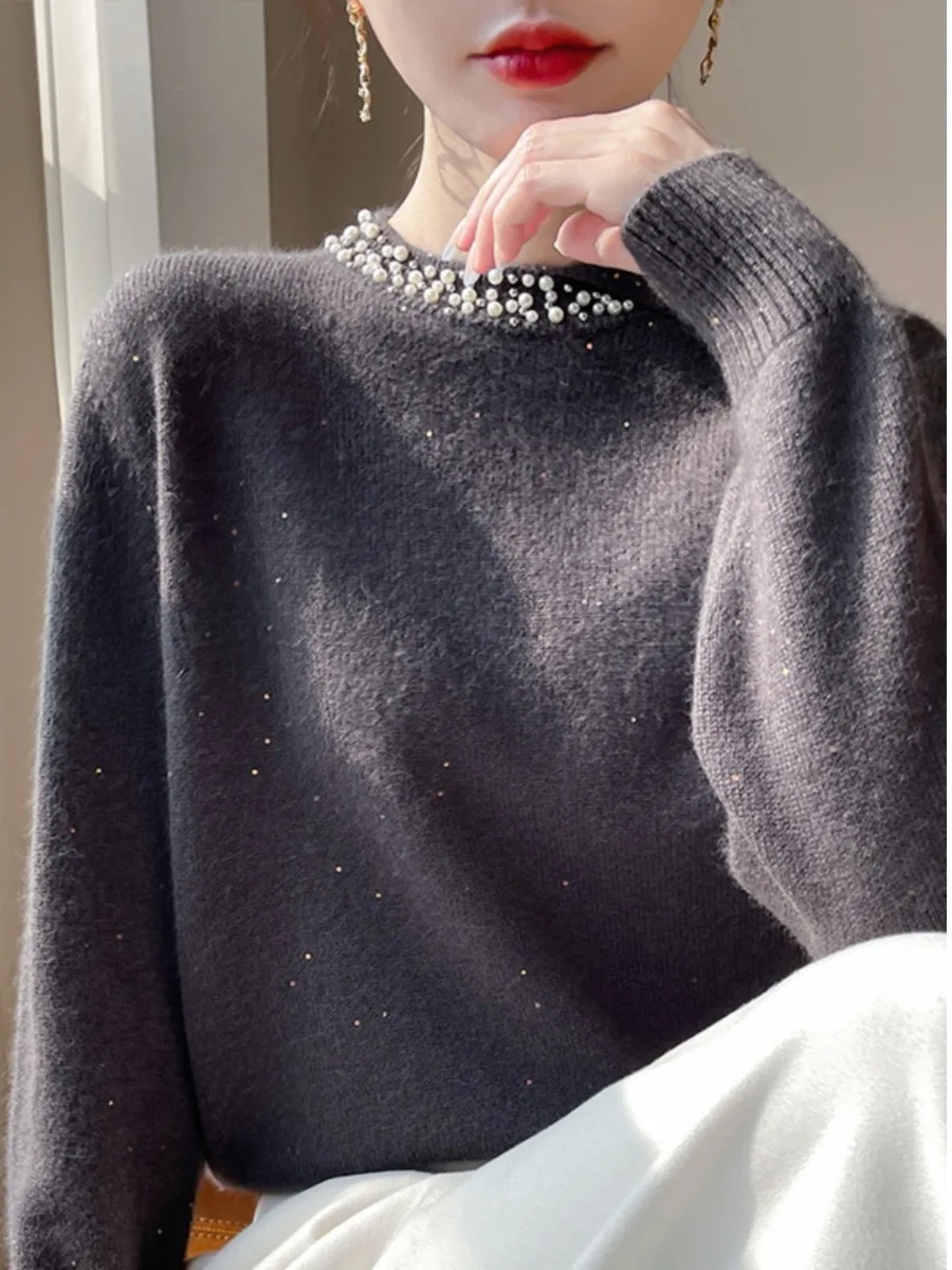Korean Sle Loose Slimming Sequin Base irt Women's Autumn Winter Faionable Inner Wear plus Size Knitted Sweater Outerwear