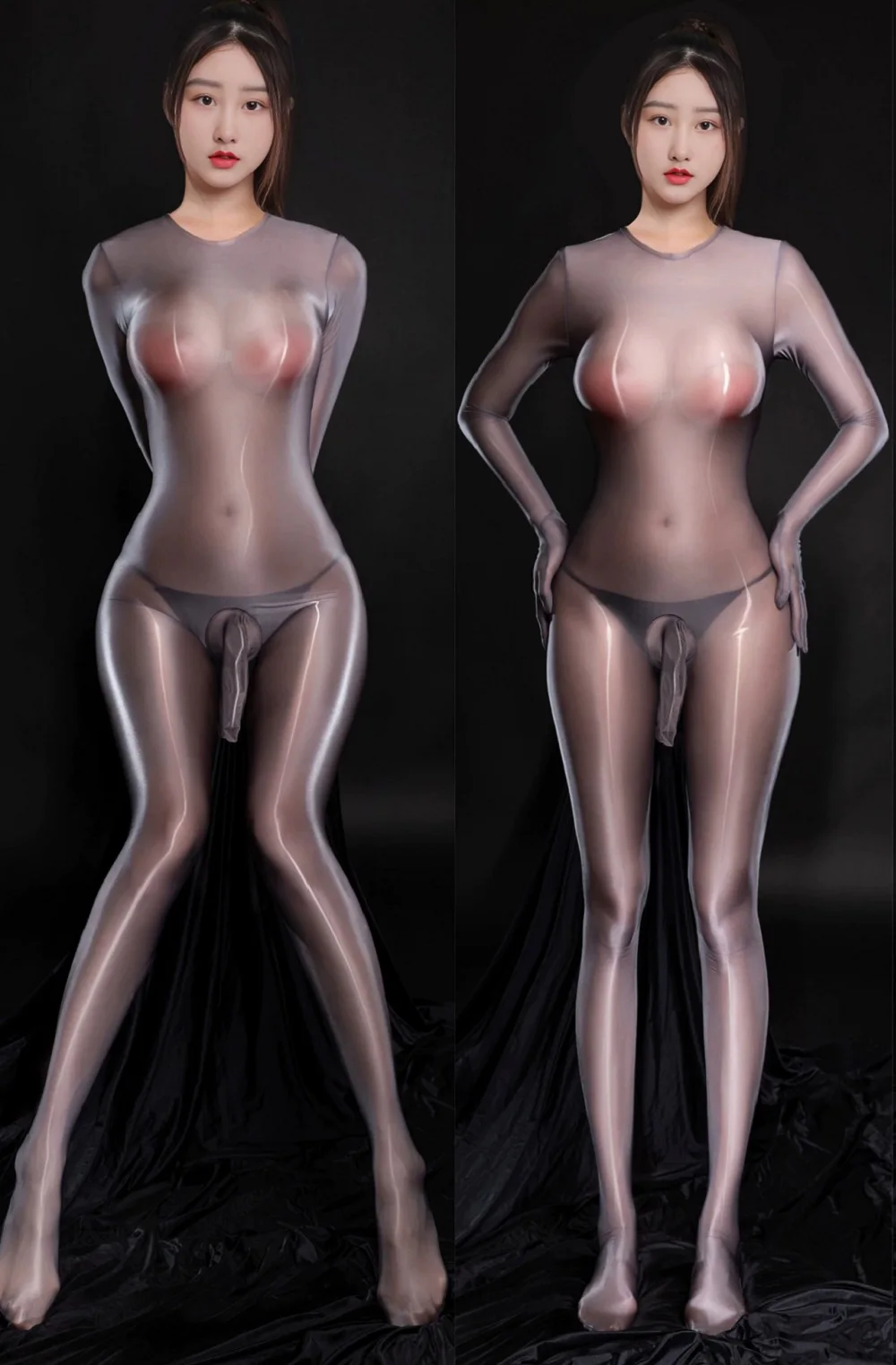 الكبار XL الجوارب مغر انظر من خلال تخزين بذلة لامعة مثير حقيبة U-بروحق الرجال القضيب كم شفافة ارتداءها #6