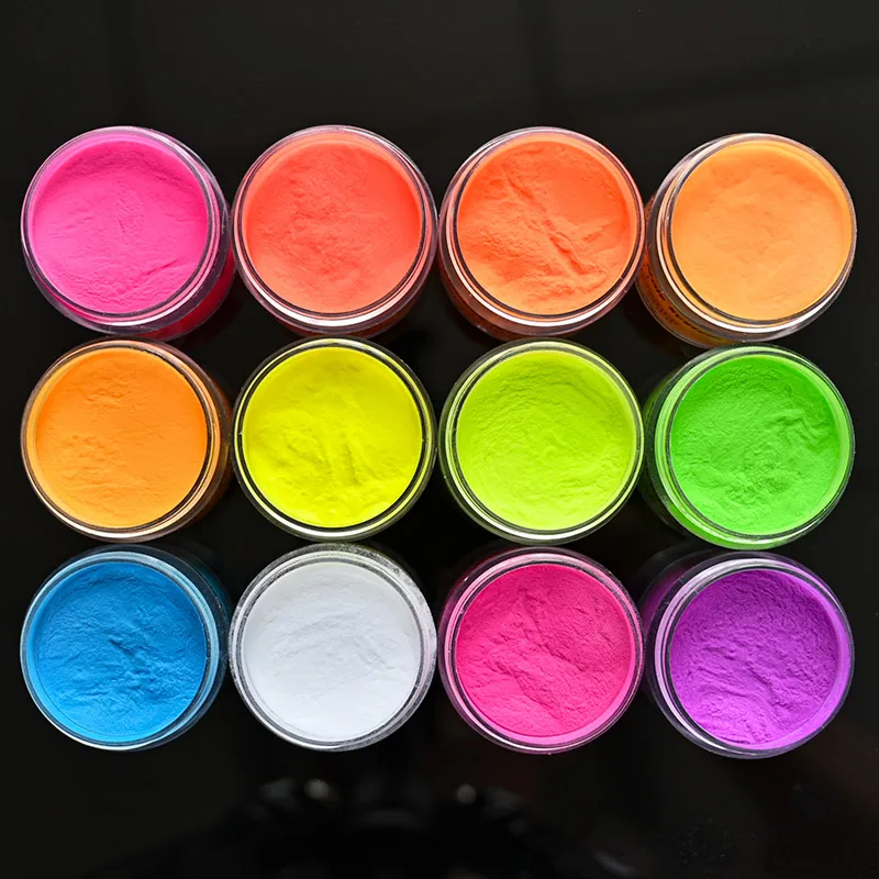 100G Neon Acrylic Phosphor Nail Powder 12 Fluorescent Color Nails Pigment Iridescence UV Bright Phosphor Dust Manicure supplies-