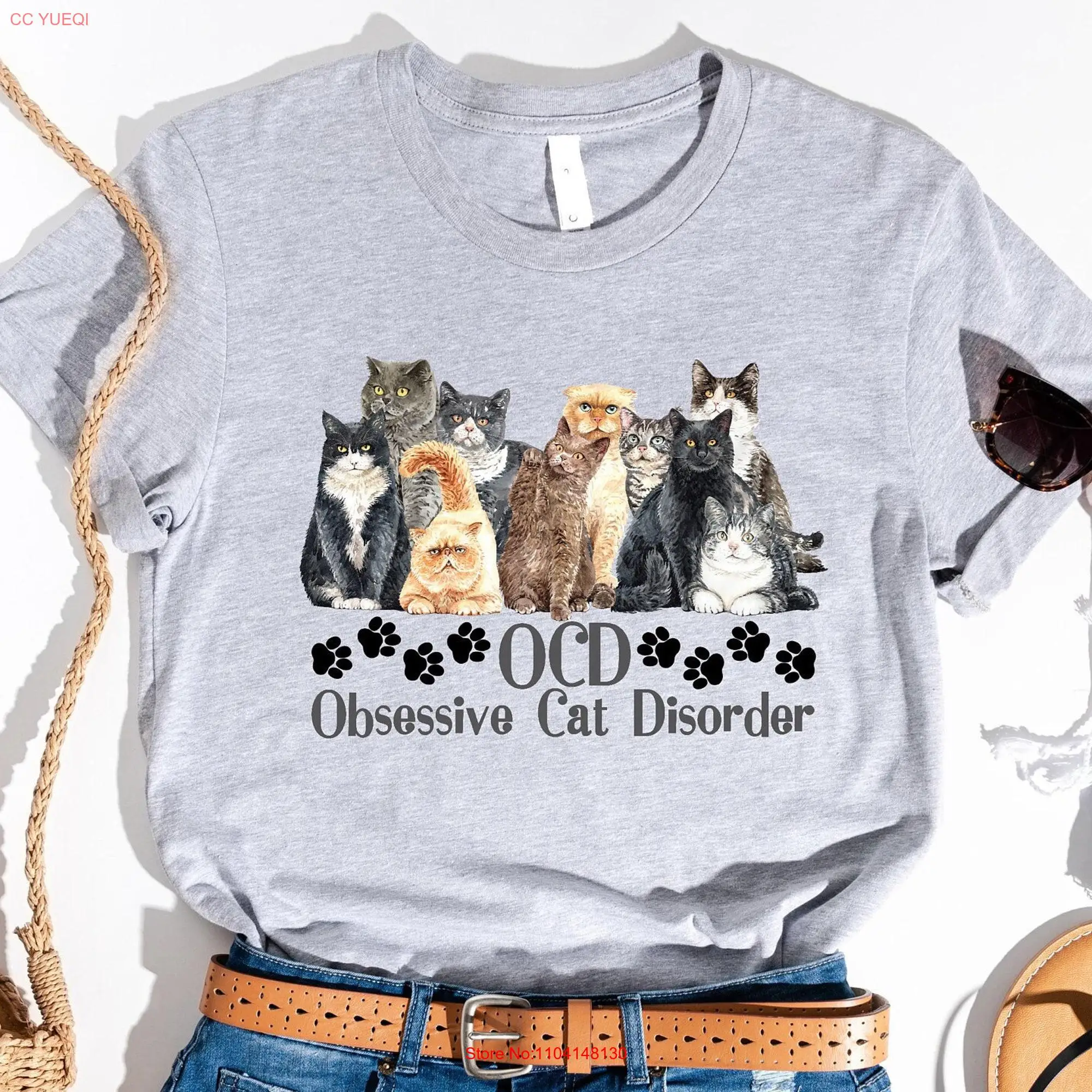 OCD Obsessive Cat Disorder T Shirt Funny Lover Mom For Humor Apparel Owner Outfits F481 long or short sleeves