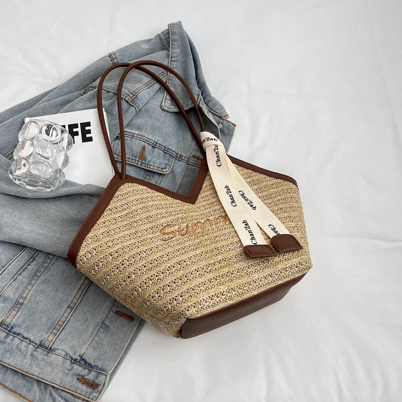 Straw Leisure Capacity Beach Shoulder Bag Retro Handmade Woven Shoulder Bag Summer Leisure Bag Commuting Women\'s Handbag