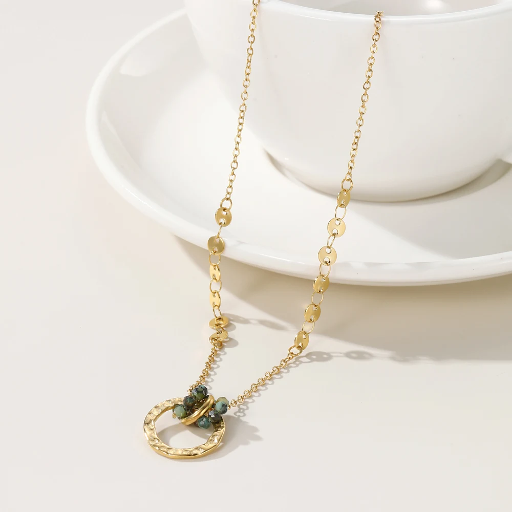 YA-CHAN Stainless Steel Chains Necklaces for Women African turquoise Natural Stone Pendant 18K Gold PVD Plated Jewelry Gift