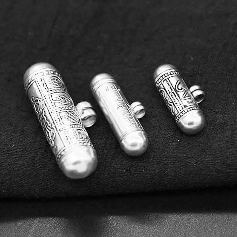 Tibetan Prayer Box Charms Lovely Mini Cylinder Amulets Lockets OM Buddha Eye Dorje GAU 925 Silver T9040