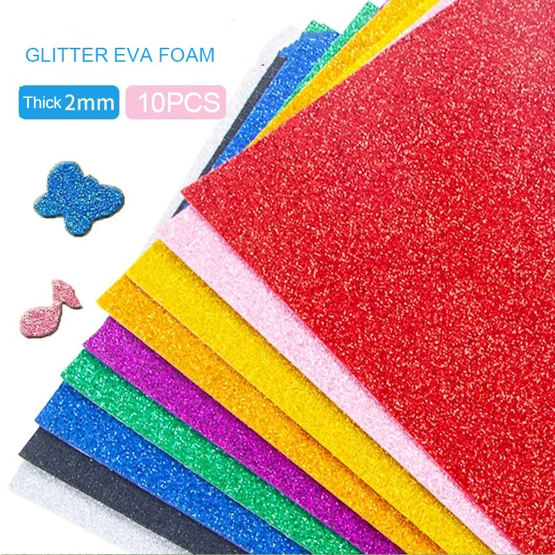 Feuille de papier mousse EVA auto-adhésive à paillettes de 2mm, 10 pièces, A4 20x30cm, éponge de couleur, doux au toucher, artisanat d'art pour enfants, matériaux faits à la main