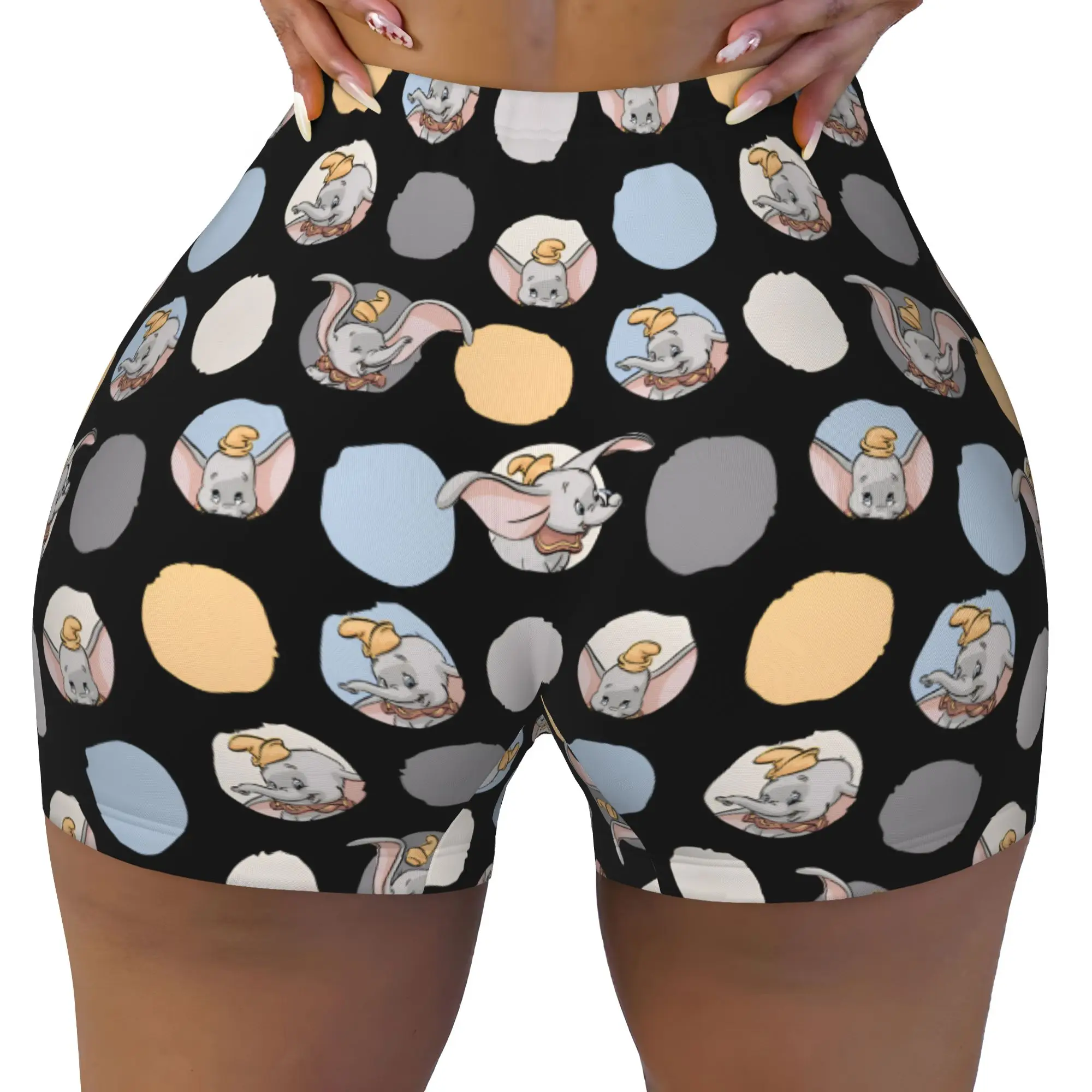 Custom Women's D-Dumboes Cartoon Workout Yoga Shorts Elephant Anime Gym Athletic Volleyball Biker Shorts