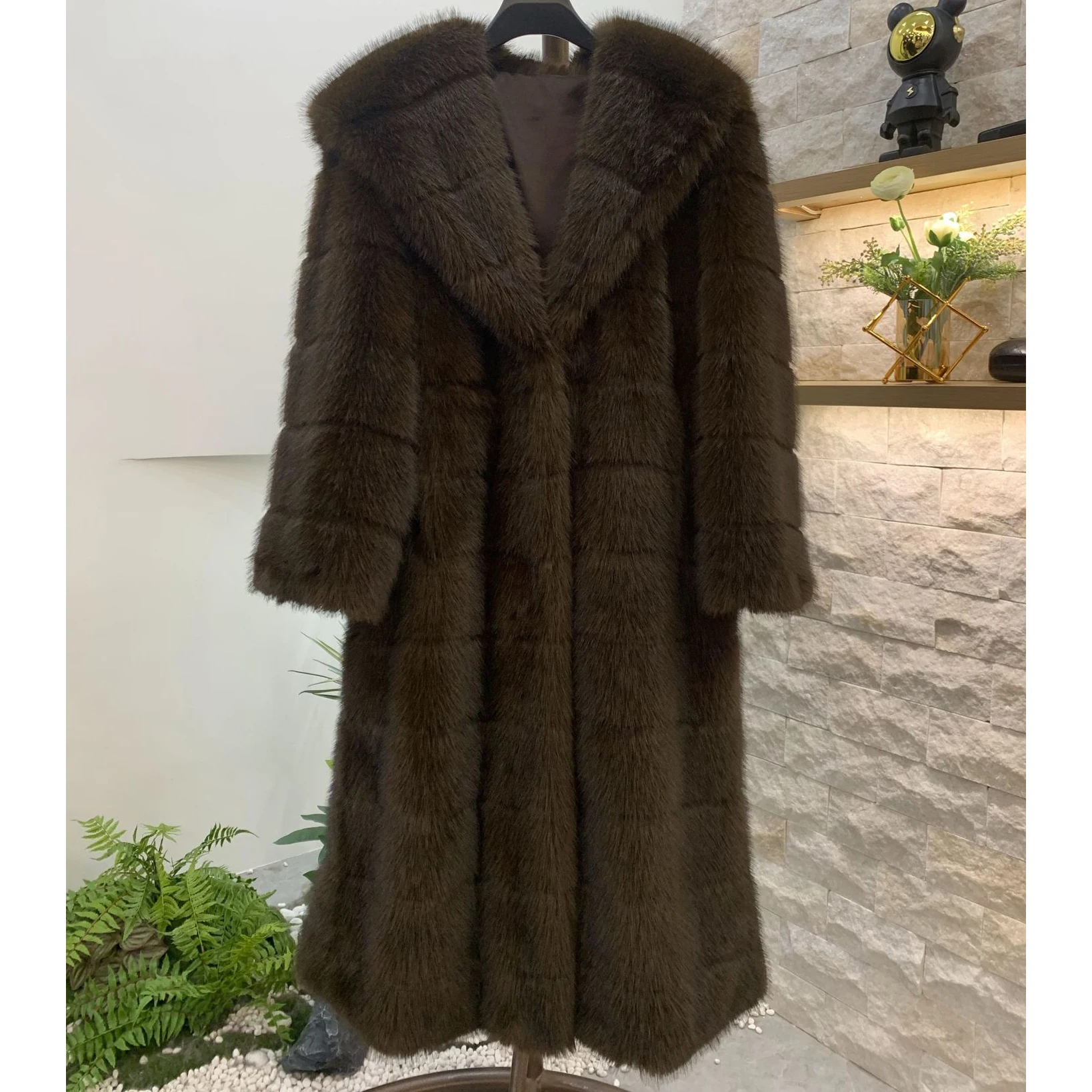 New Faux Mink Fur Winter Coat Female Long Sleeve Elegant Fashion hair Coat jackets Thick Warm Fluffy Hooded Overcoat Outerwear