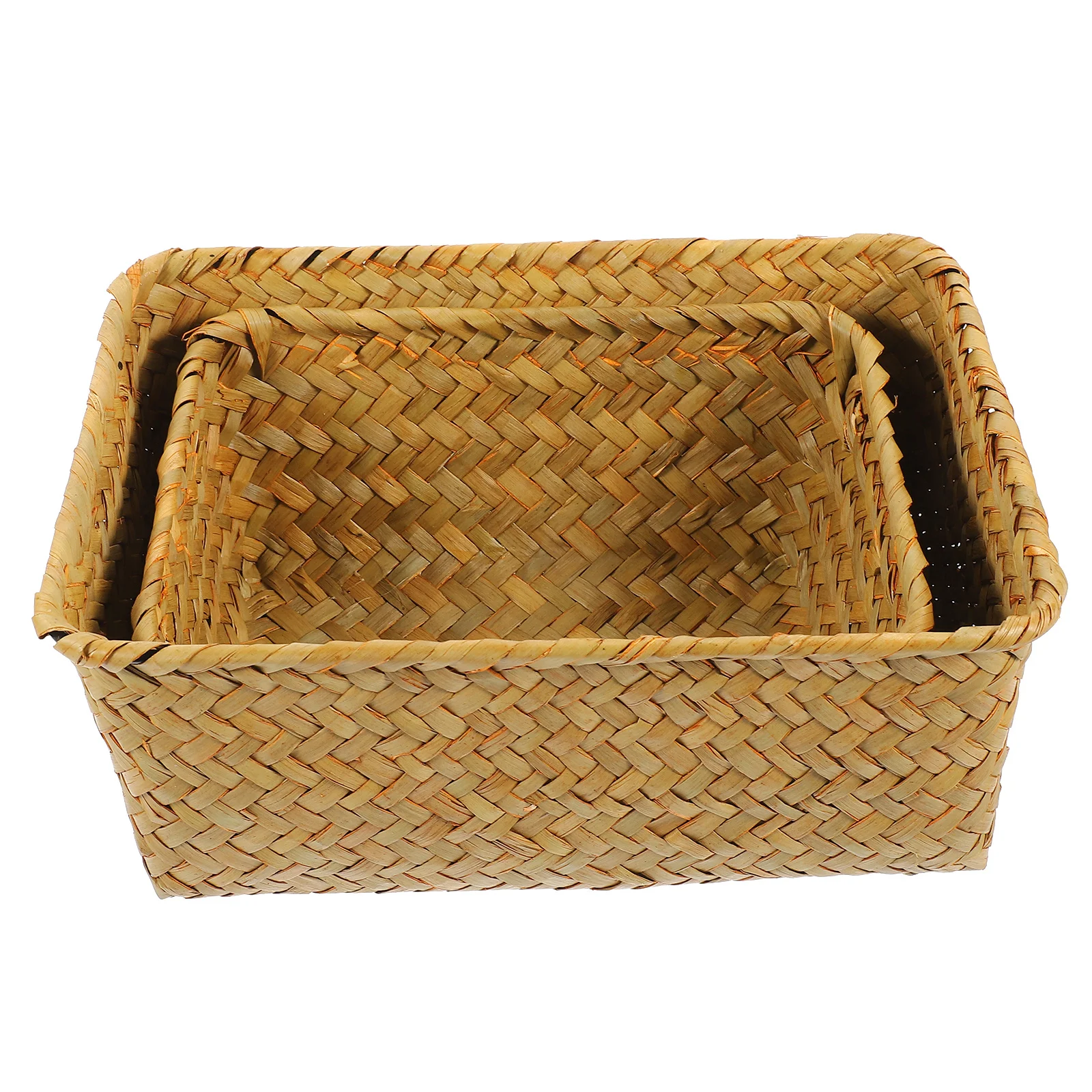 

2pcs Storage Basket Seagrass Woven Organizer Box For Desktop Home Office School Multifunctional Portable Sundries Holder