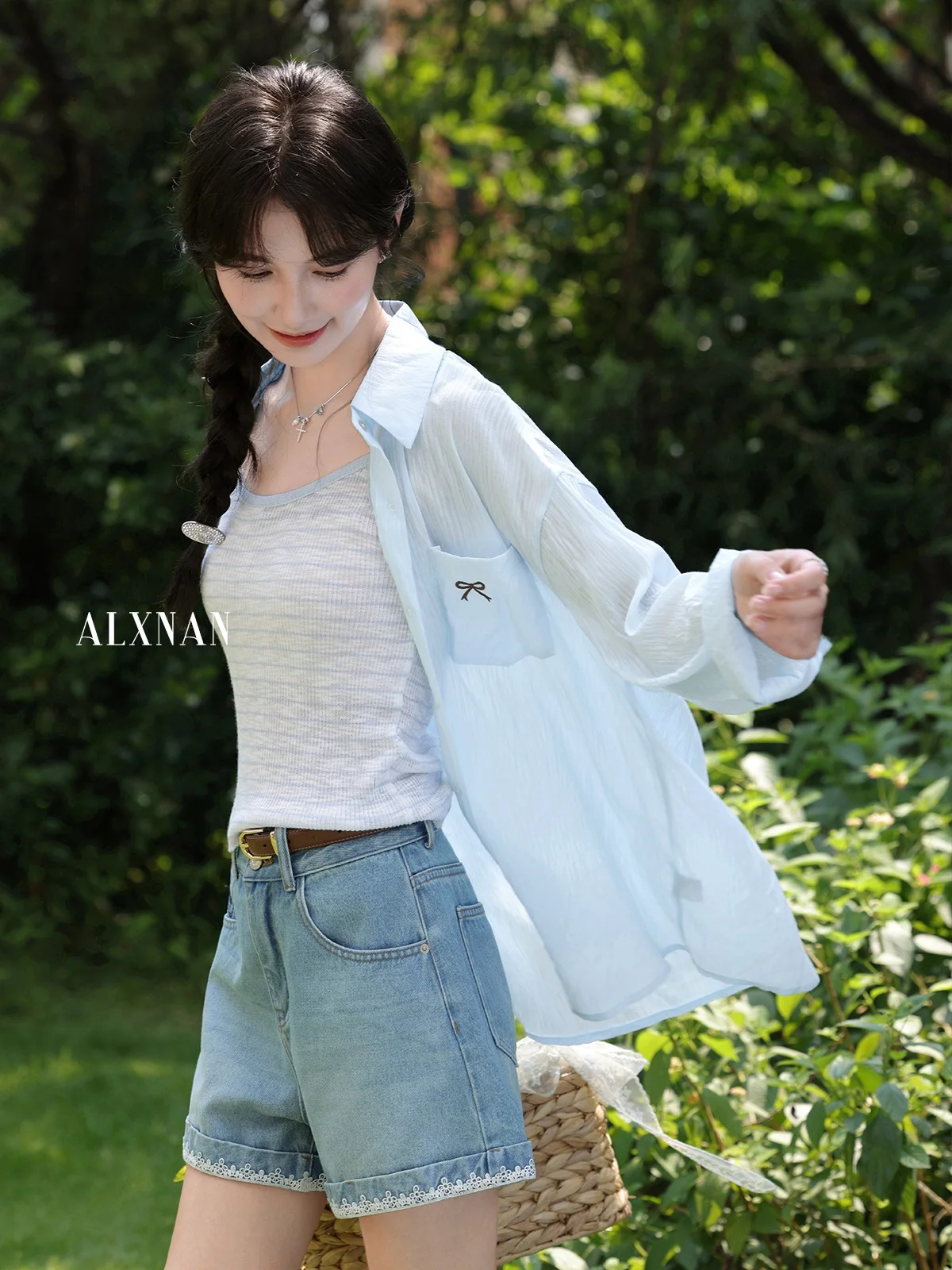 Loose Long Sve Dames Casual irt Faionable Zonnebrandcrème Blauw Lichtgewicht irt voor de herfst van Deer South Moon Island