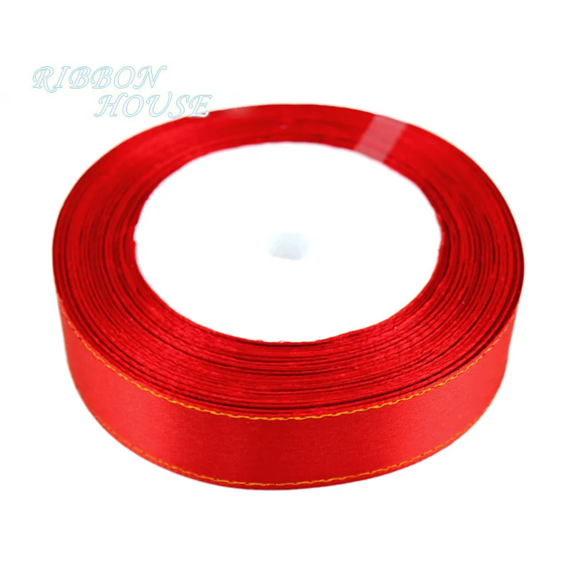 (25 yards/lot) 3/4\'\' (20mm) satin ribbons red gold edge ribbon wholesale high quality gift packaging ribbons