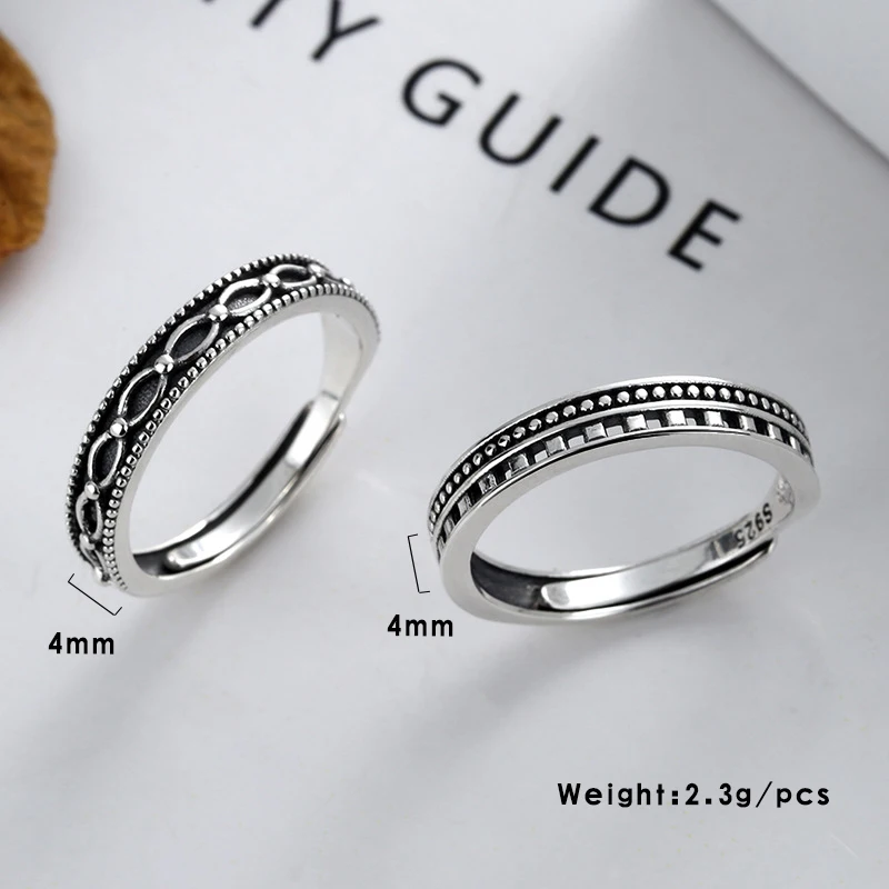 Fashion Ring Female 925 Sterling Silver Personality Polka Dot Line Index Finger Ring Retro Open Mouth Ring