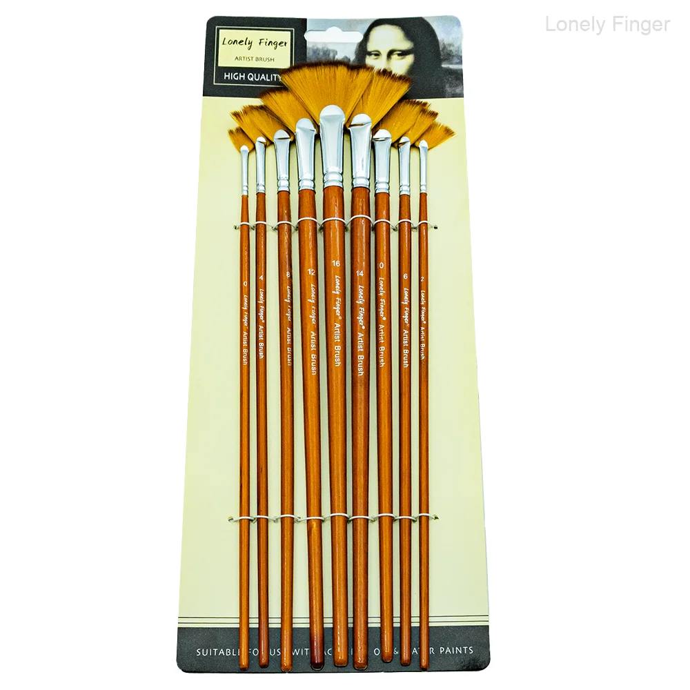 Набор кистей для рисования веером художника из 9 штук, наконечники кистей для защиты от выпадения волос из нейлона, деревянная ручка для удобного удержания, отлично подходит для акрила