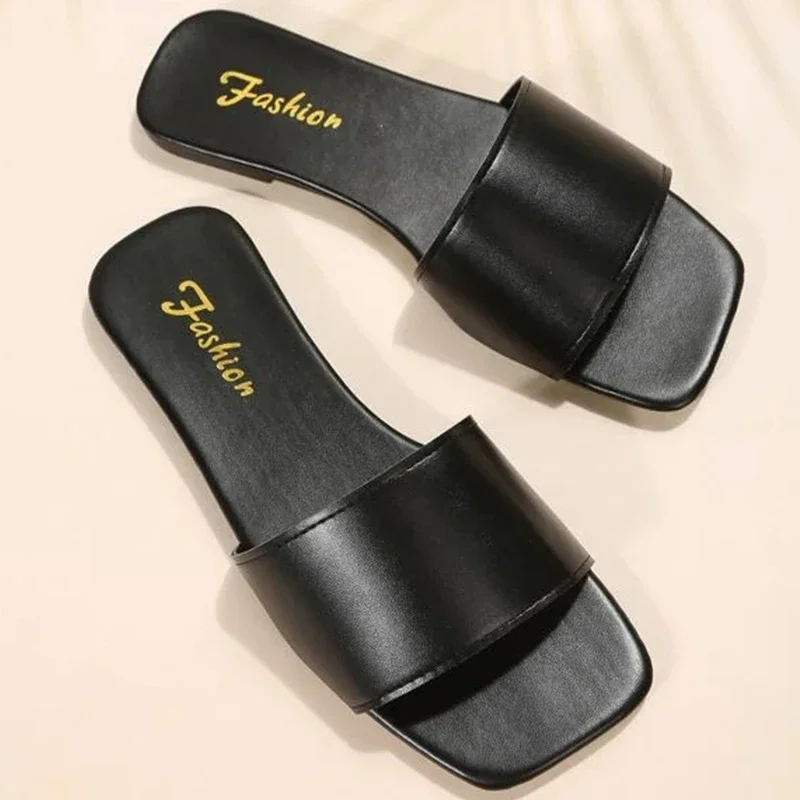 Fashion Minimalist Single Band Slide Sandals Solid Color Women Slippers 2023 Summer New Outdoor Sandy Beach Open Toe Flat Shoes