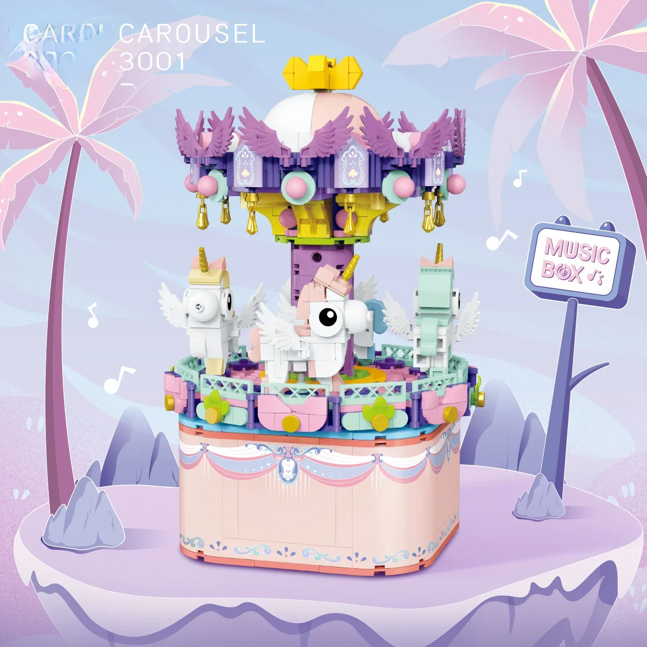 

Карусель в сборе, миниатюрные строительные блоки, колесо обозрения, украшение музыкальной шкатулки