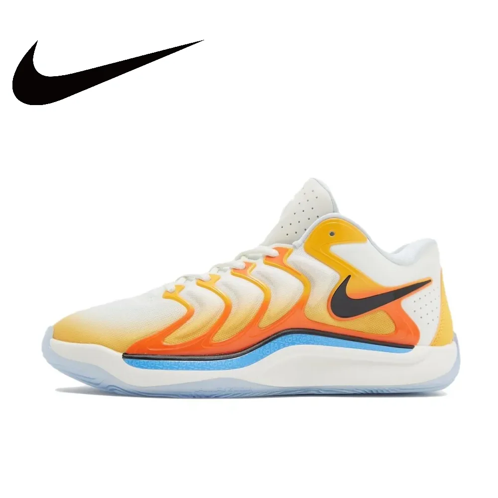 

Оригинальные мужские баскетбольные кроссовки Nike Orange White Black Colorway KD 17, противоскользящие кроссовки с дышащей амортизацией