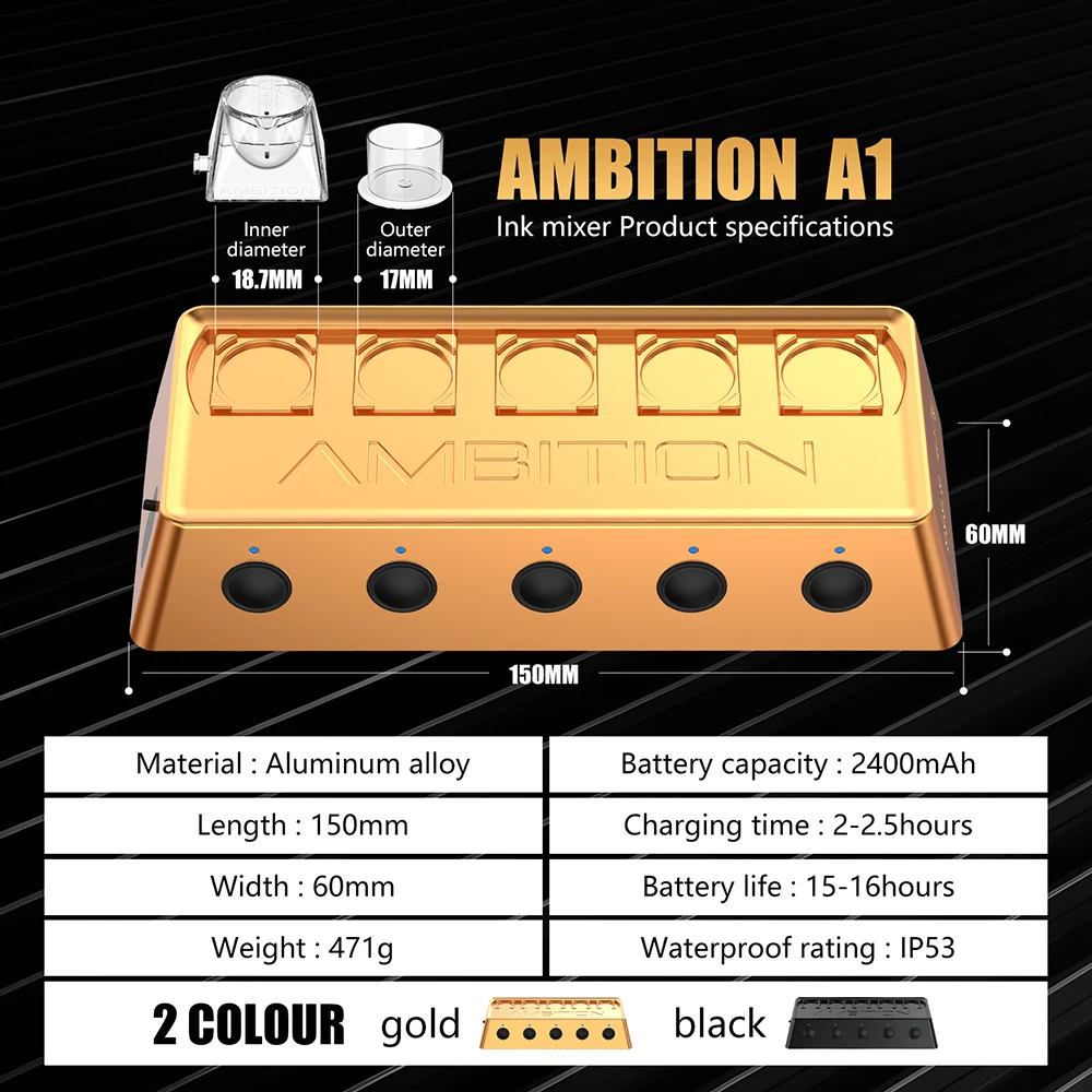 Ambition A1 Wireless Tattoo Ink Mixer Metal Pigment Stirrer Magnetic Battery 2400mAh 3 levels Adjustable Professional Waterproof